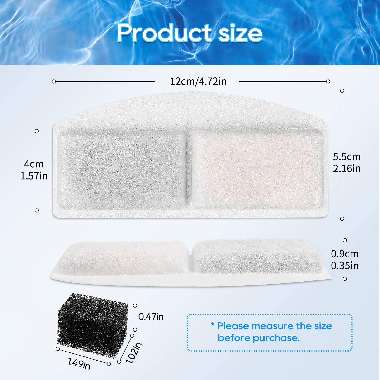 Myfatboss Cat Water Fountain Filter And Replacement Pre-Filter Sponges, 12+12 Pack Pet Water Fountain Filters Fit For 100Oz/3L Automatic Pet Fountain, Pack Of 24