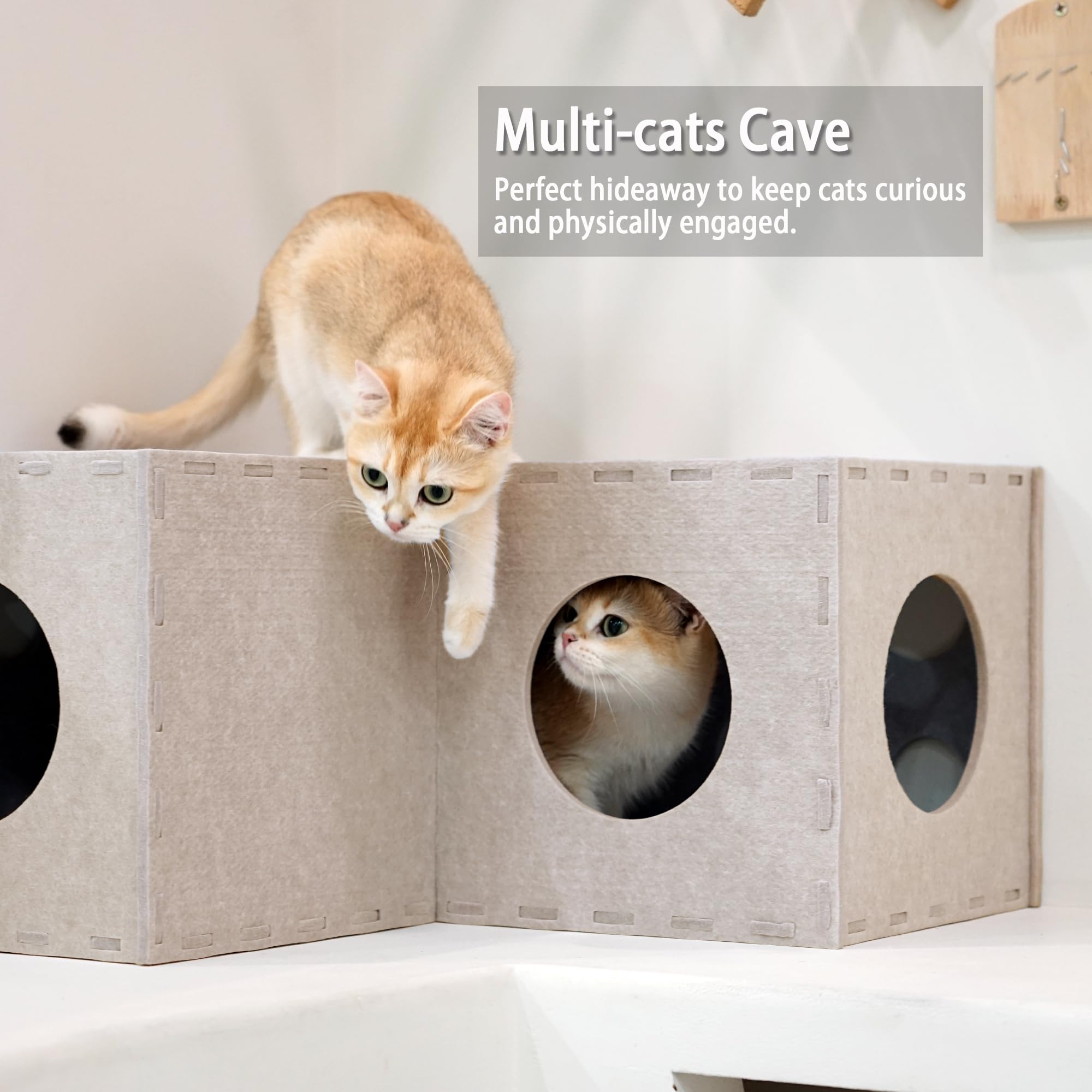 PETKARAY Cat Tunnel - L-Shape Felt Hideaway for Indoor Cats, Beige, Interactive Peek Hole, Large Kitten Play Tube