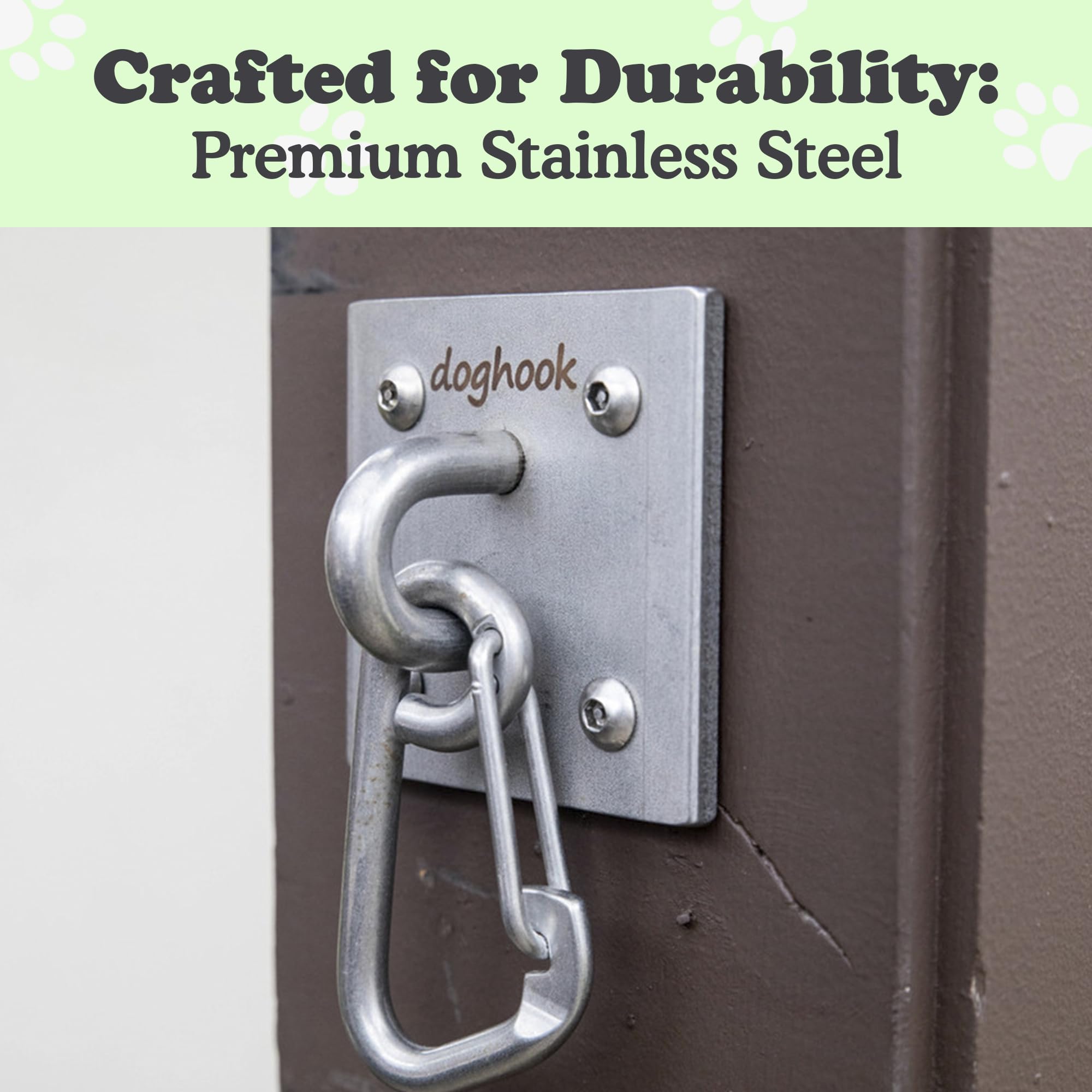 Canine Hitch- Secure Dog Leash Parking Indoor- Outdoor Wall Hook With Ez Clip - Tie Out Stainless Steel - Practical Lead Managem