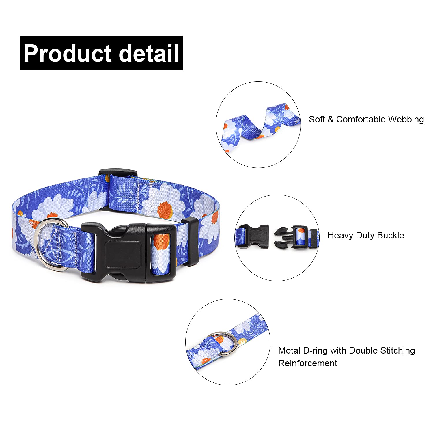 Suredoo Adjustable Dog Collar With Patterns, Ultra Comfy Soft Nylon Breathable Pet Collar For Small Medium Large Dogs (M, Daisy)