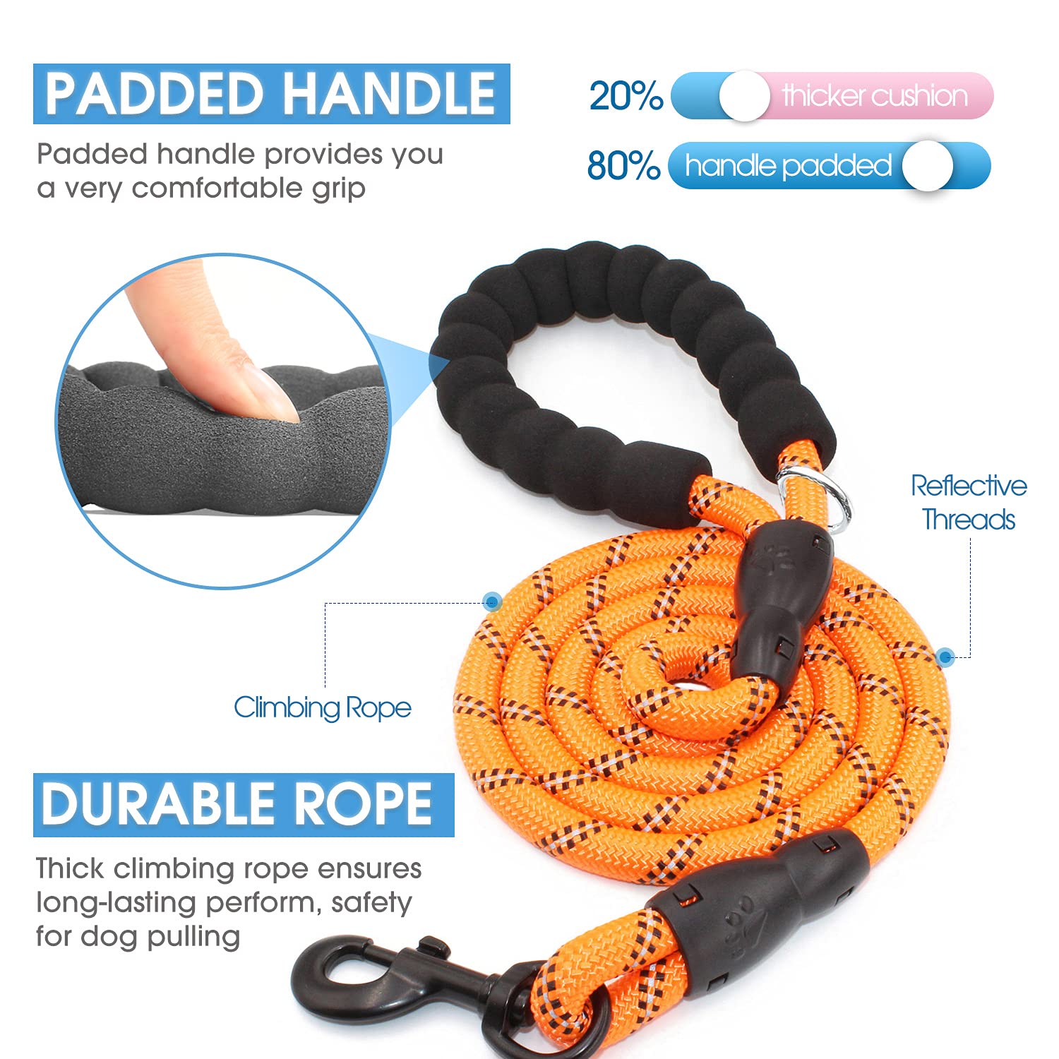 Baapet 2/4/5/6 Ft Dog Leash With Comfortable Padded Handle And Highly Reflective Threads For Small Medium And Large Dogs (6Ft-1/