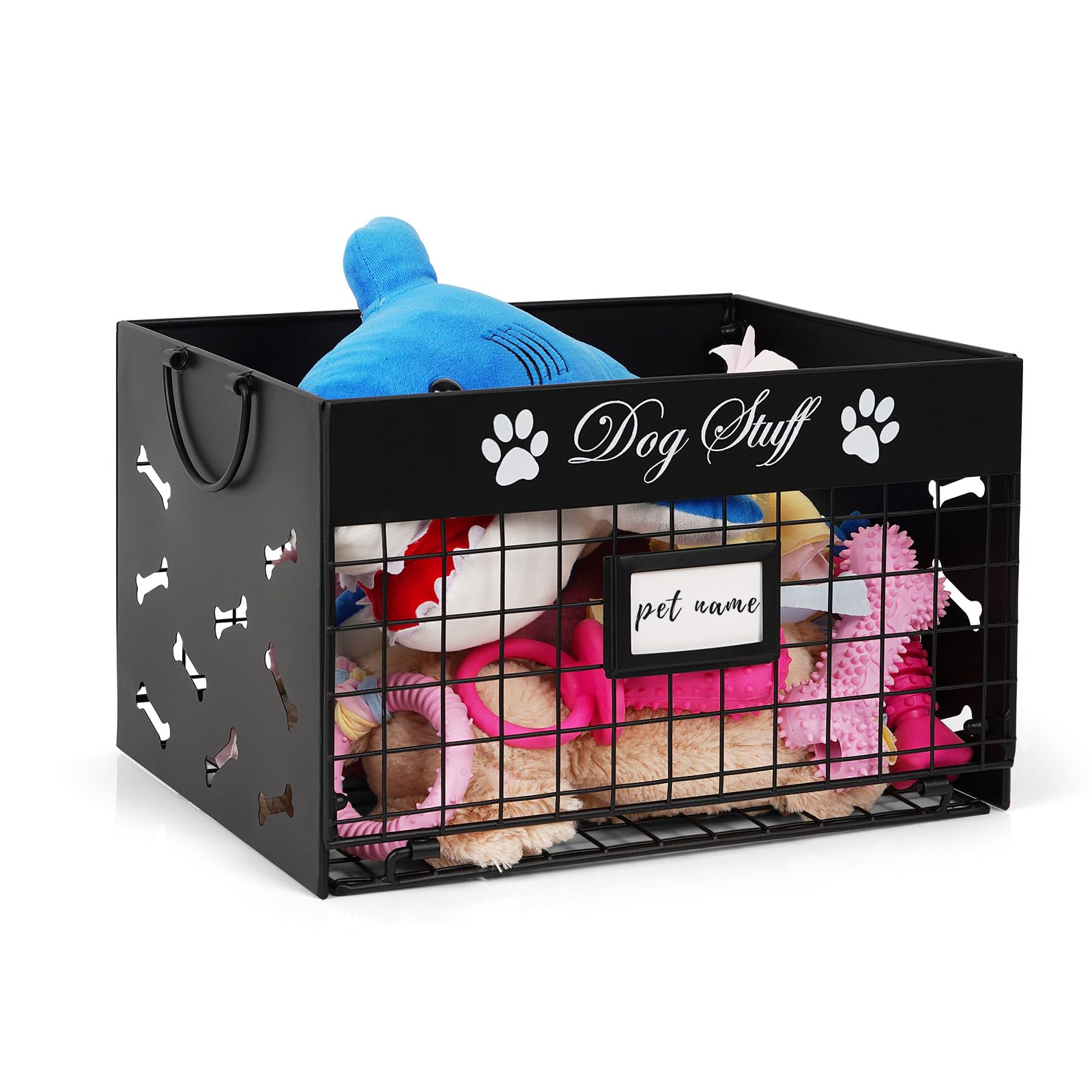 Bfttlity Dog Toy Bin - Metal Dog Toy Basket Box with Handles and Label Position Design Perfect for Pet Toys, Blankets, Clothes a
