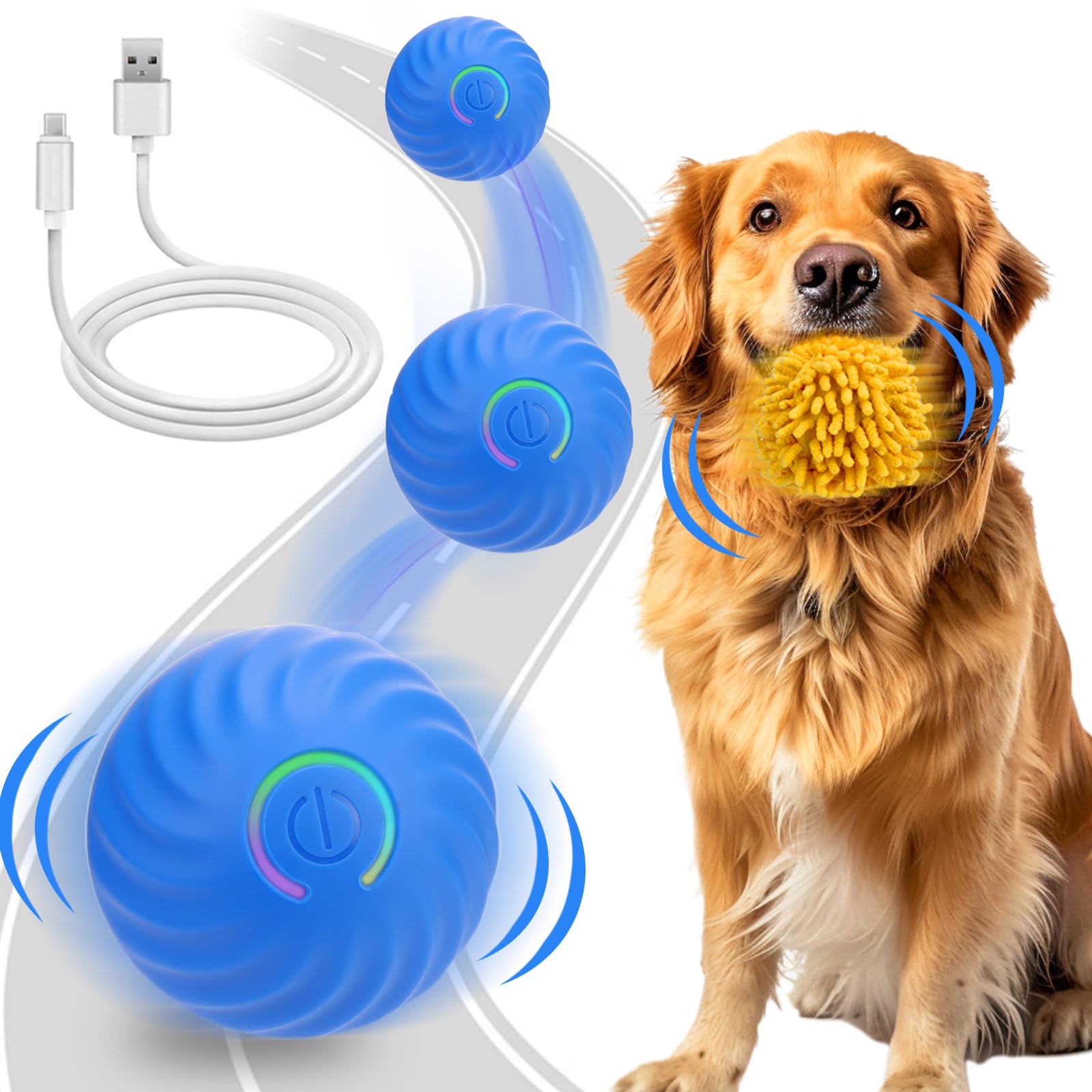 Interactive Dog Toys, Self Rolling Ball with Cover Anti-Chewer for Small/Medium/Large Puppy Pet, Moving Ball for Dogs Enrichment