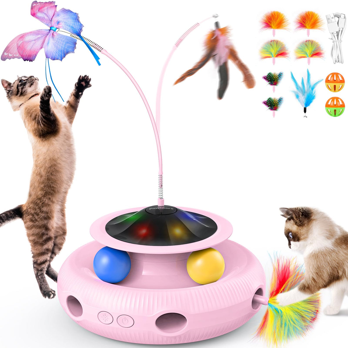 Interactive Cat Toy: 4 In 1 Automatic Cat Toy For Indoor Cats, Electric Kitten Toy With Rechargeable Battery, Self Play Kitty To