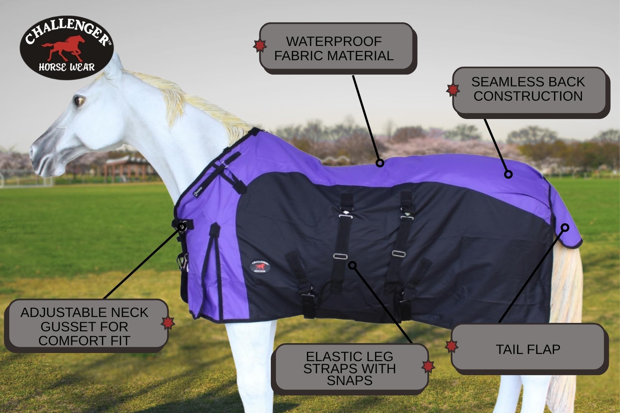 Challenger 70'' 1200D Turnout Waterproof Fleece Lined Medium Winter Blanket Sheet 384Lg