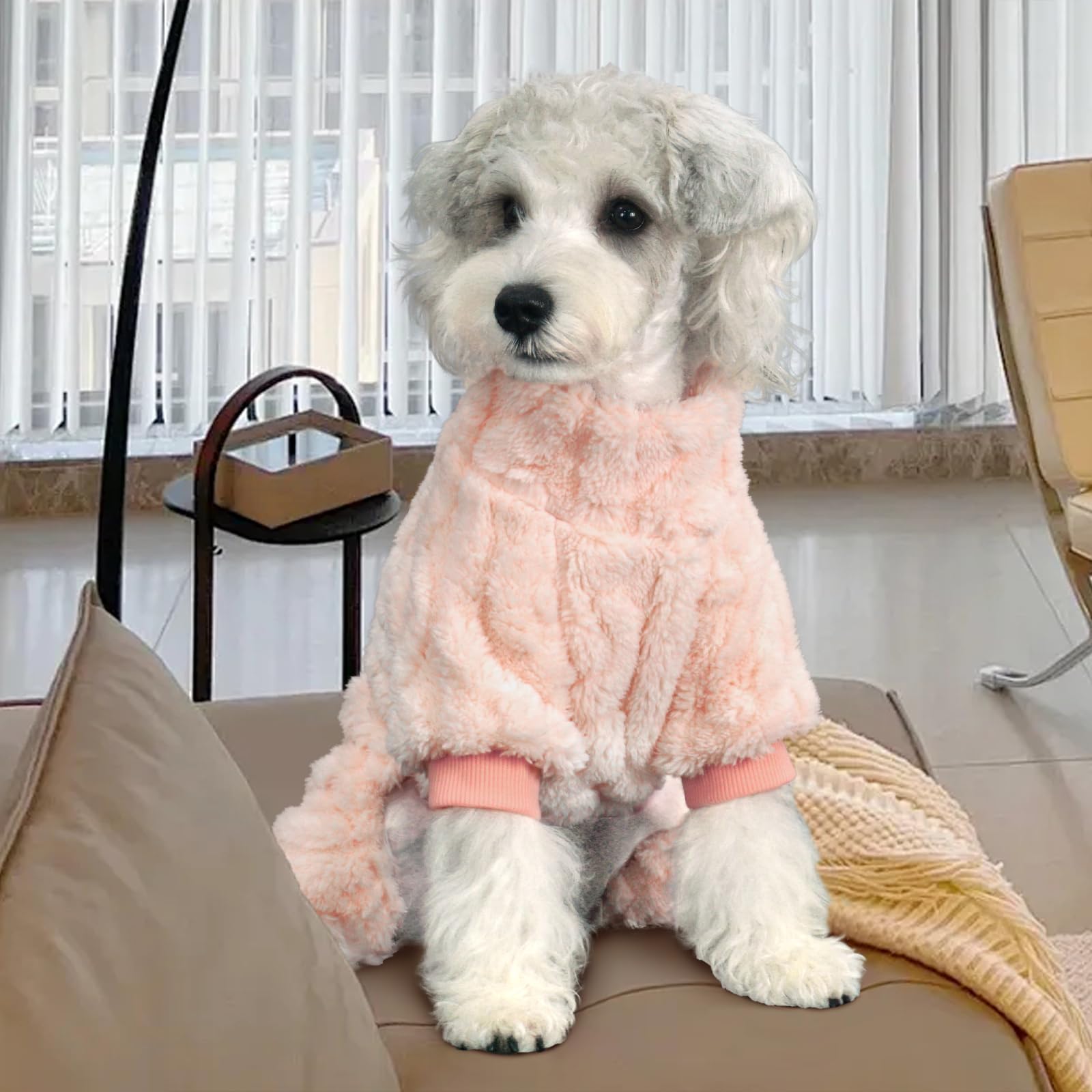 Xpudac Dog Sweater, Winter Clothes For Small Medium Dogs, Fleece Pajamas For Girl Boy, Christmas, Peach-Large