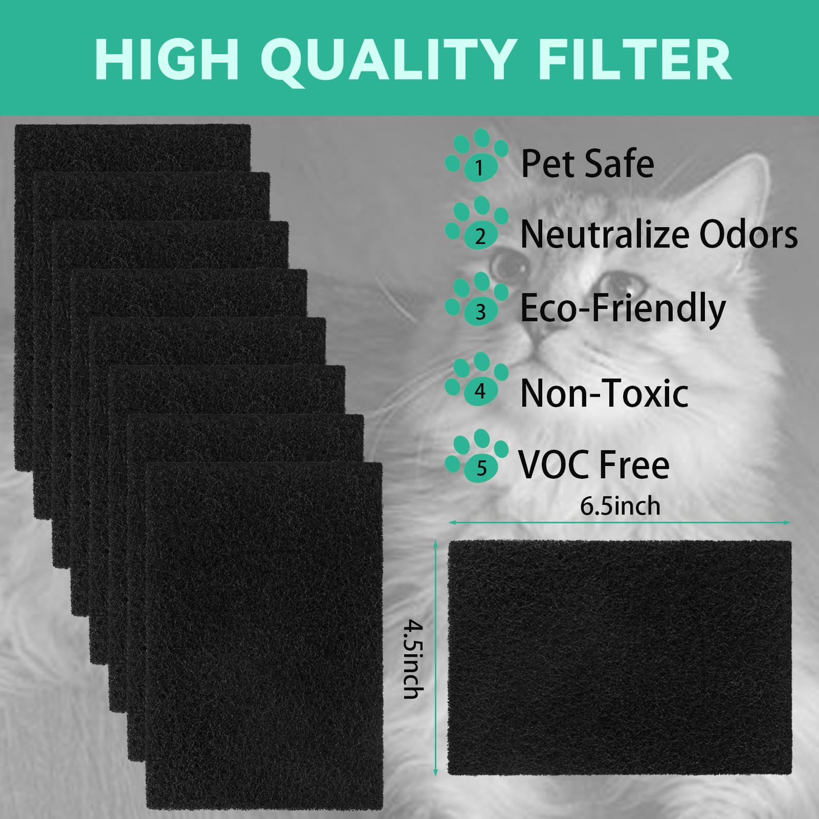 8 Pcs Charcoal Filters Compatible With Van Ness Cat Litter Box, 4.5 X 6.5Inch Replacement Activated Carbon Premium Odor Filters
