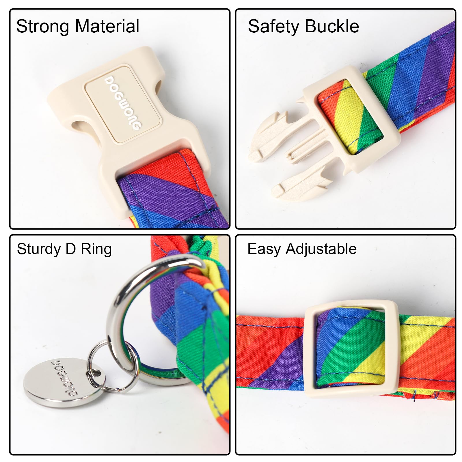 Dogwong Rainbow Dog Collar - Soft Natural Fabric, Cute Lgbtq Puppy Necklace For Small To Large Dogs