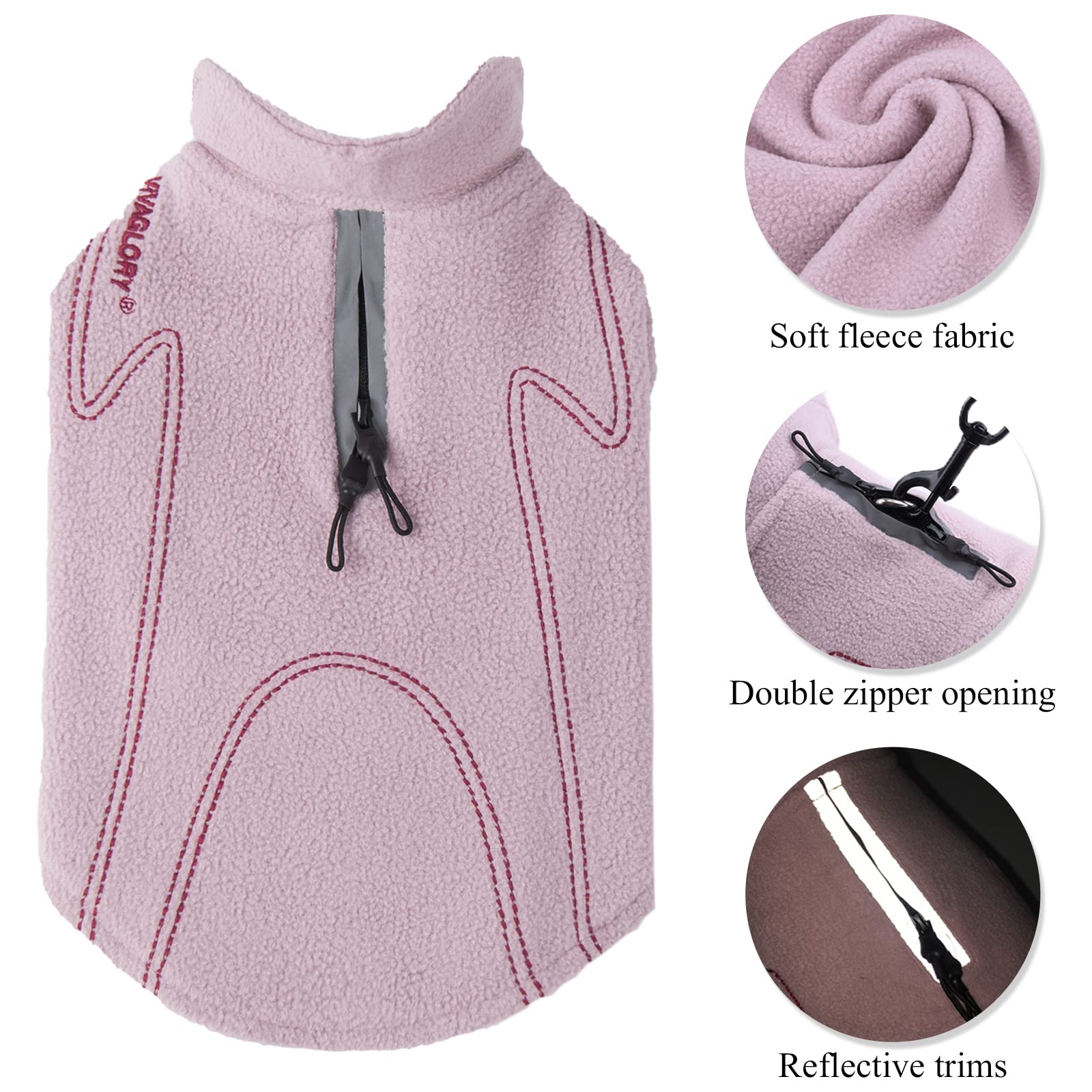 Vivaglory Dog Fleece Coat Warm Jacket With Hook And Loop Fastener, Easy To Take On And Off, Winter Vest Sweater For Small Medium Large Dogs Puppy Windproof Clothes For Cold Weather, Pink, Xl