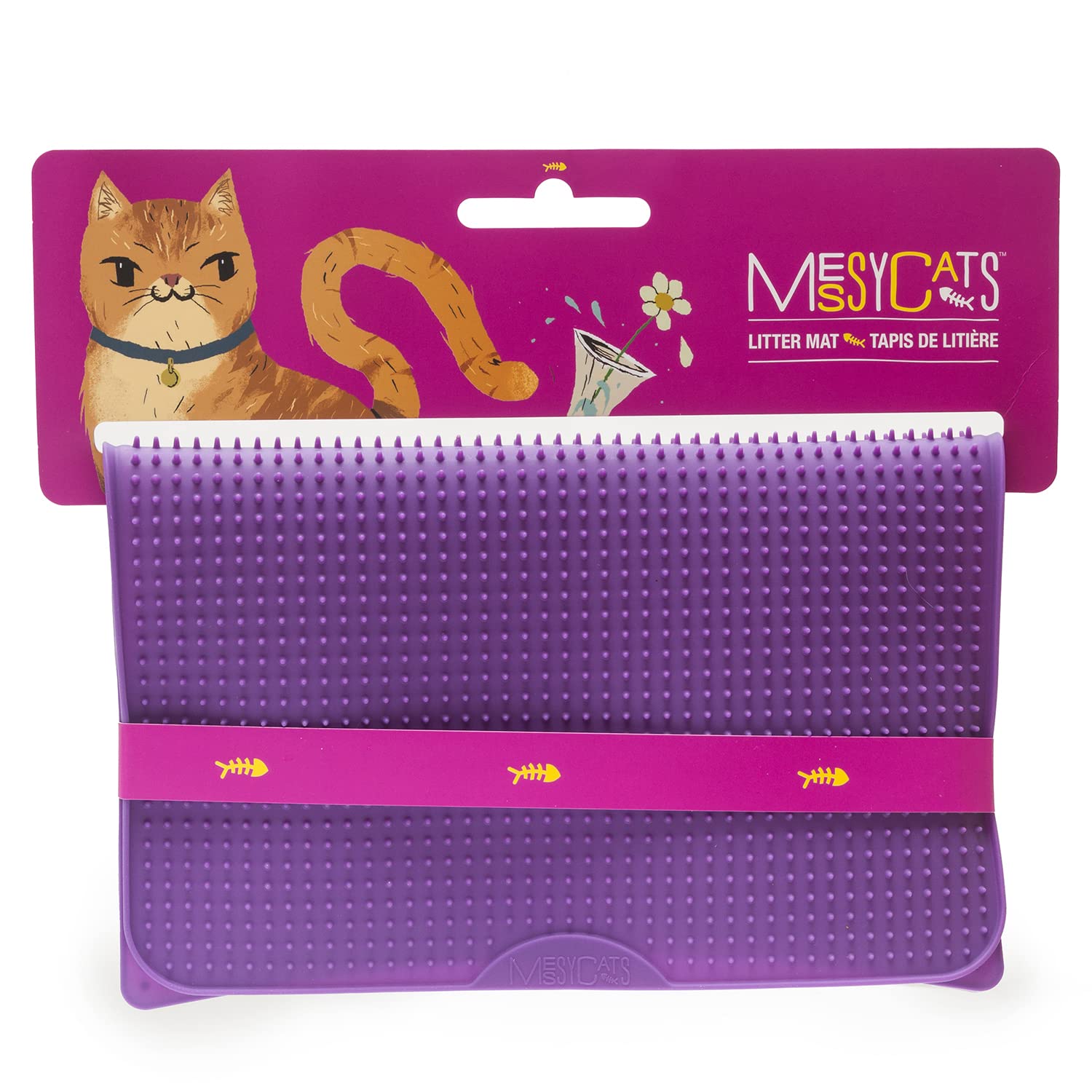 Messy Cats Silicone Litter Mat with Soft Graduated Spikes, 18 x 14, Purple