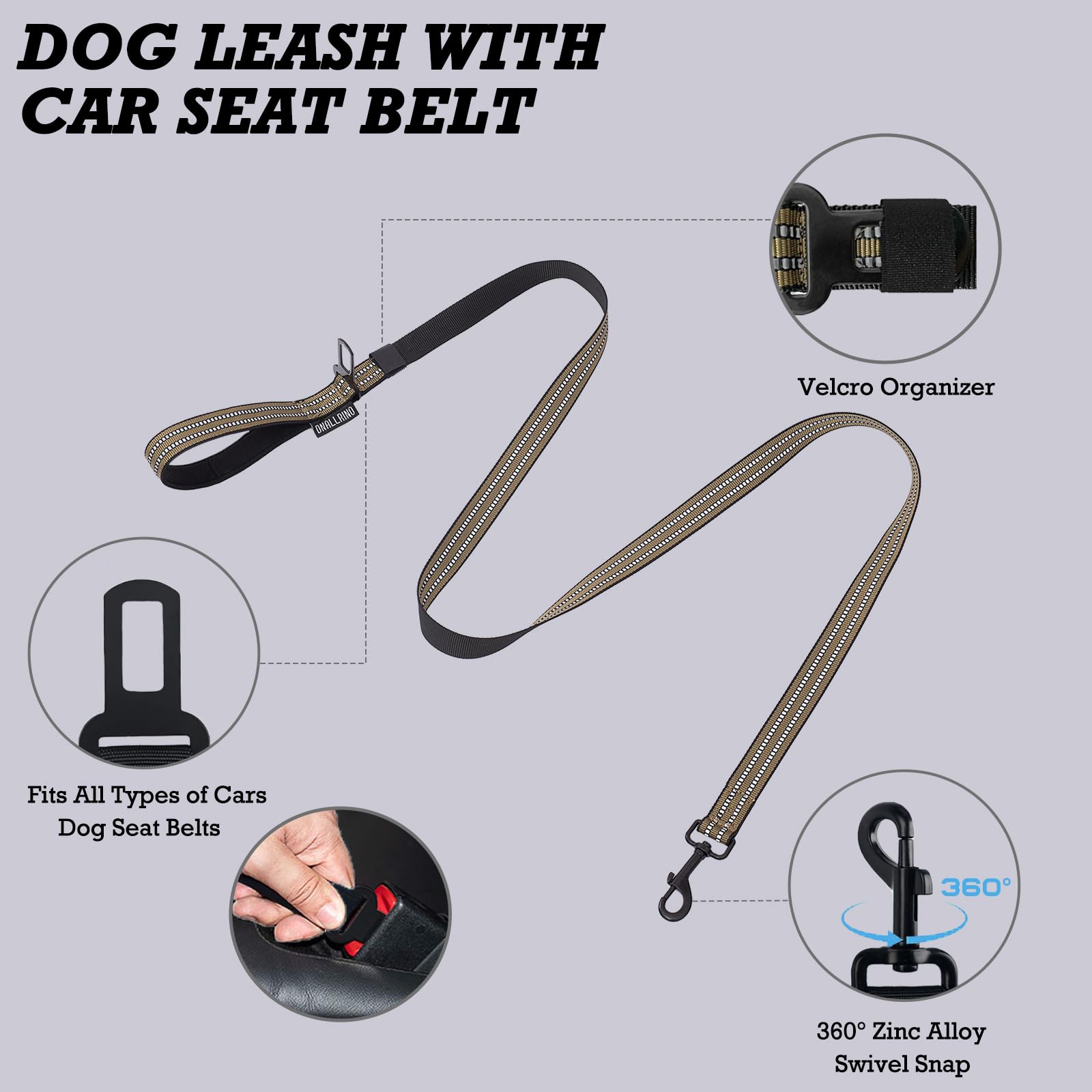 Dnallrino Tactical Dog Harness With Leash For Medium Large Dogs, Dog Car Leash Seat Belt With 5.5Ft No Pull Shock Absorbing, Lea