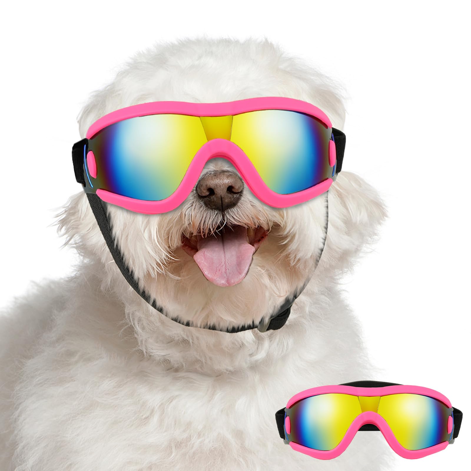 Lewondr Dog Goggles Small To Medium Breed, Dog Sunglasses With Adjustable Straps & Air Vents, Uv/Wind/Dust/Fog/Snow Proof Dog Ey