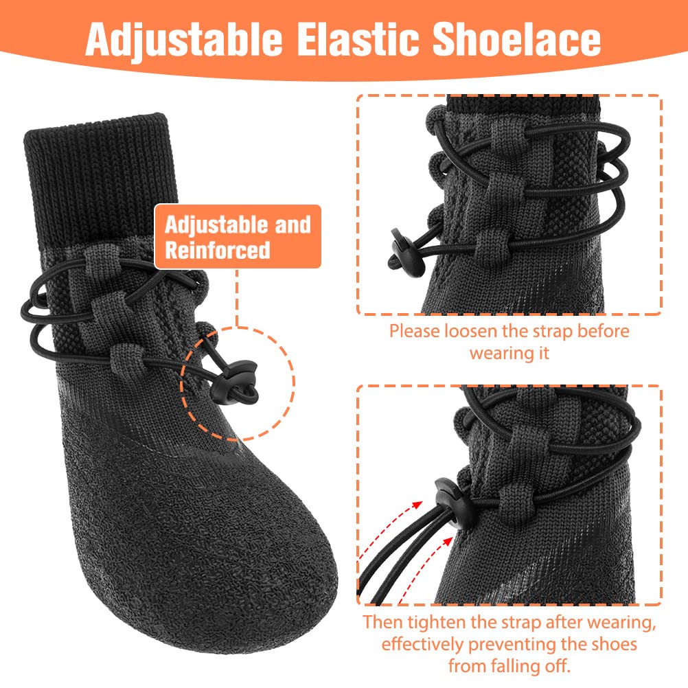 Kooltail Anti-Slip Dog Boots 4 Packs - Adjustable Dog Socks With Shoelace, Waterproof Dog Sock Shoe For All Seasons, Super Durab