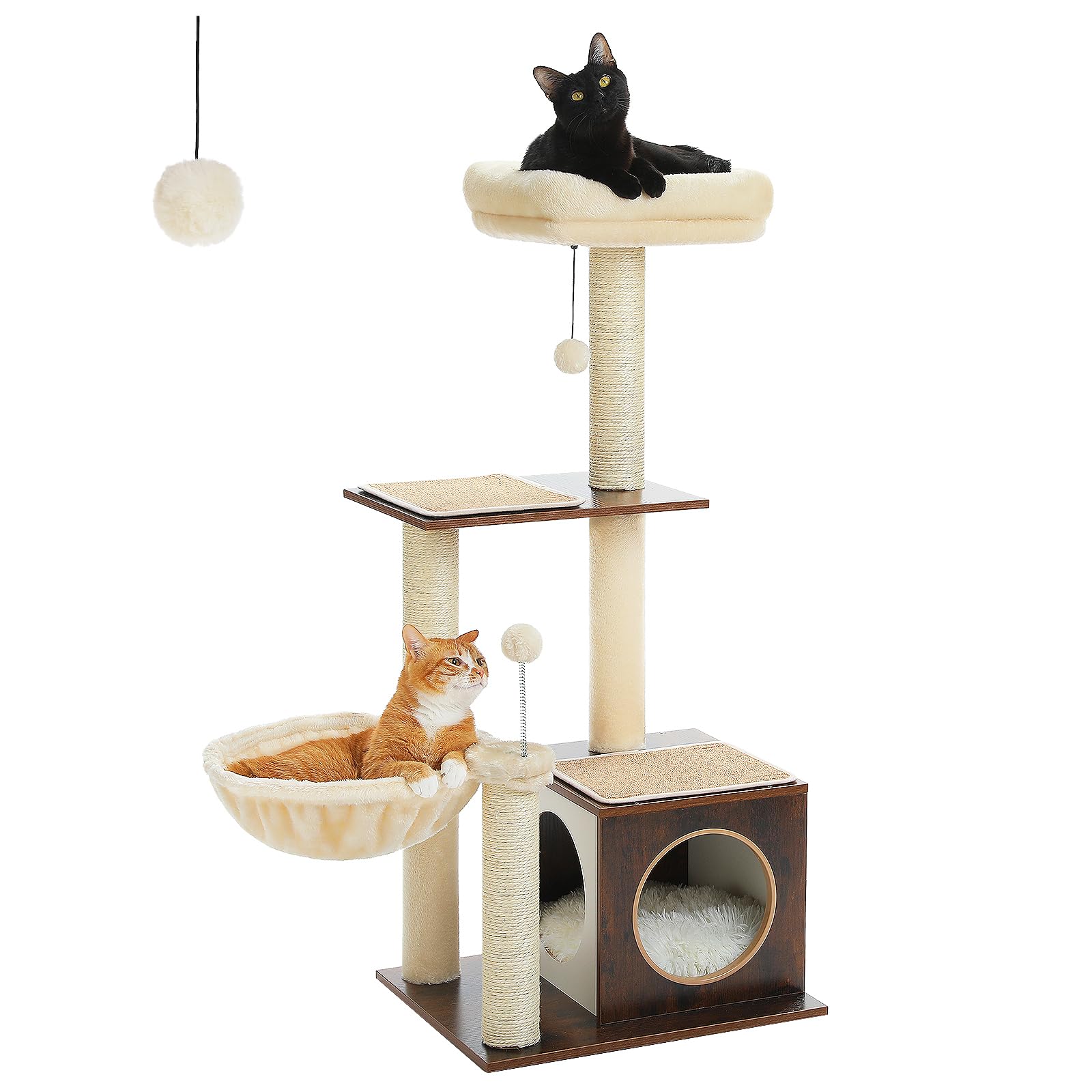 Pequlti Modern Cat Tree For Indoor Cats,Multilevel Play House Cat Tower With Cat Condo, Scratching Post, Cozy Hammock And Plush 