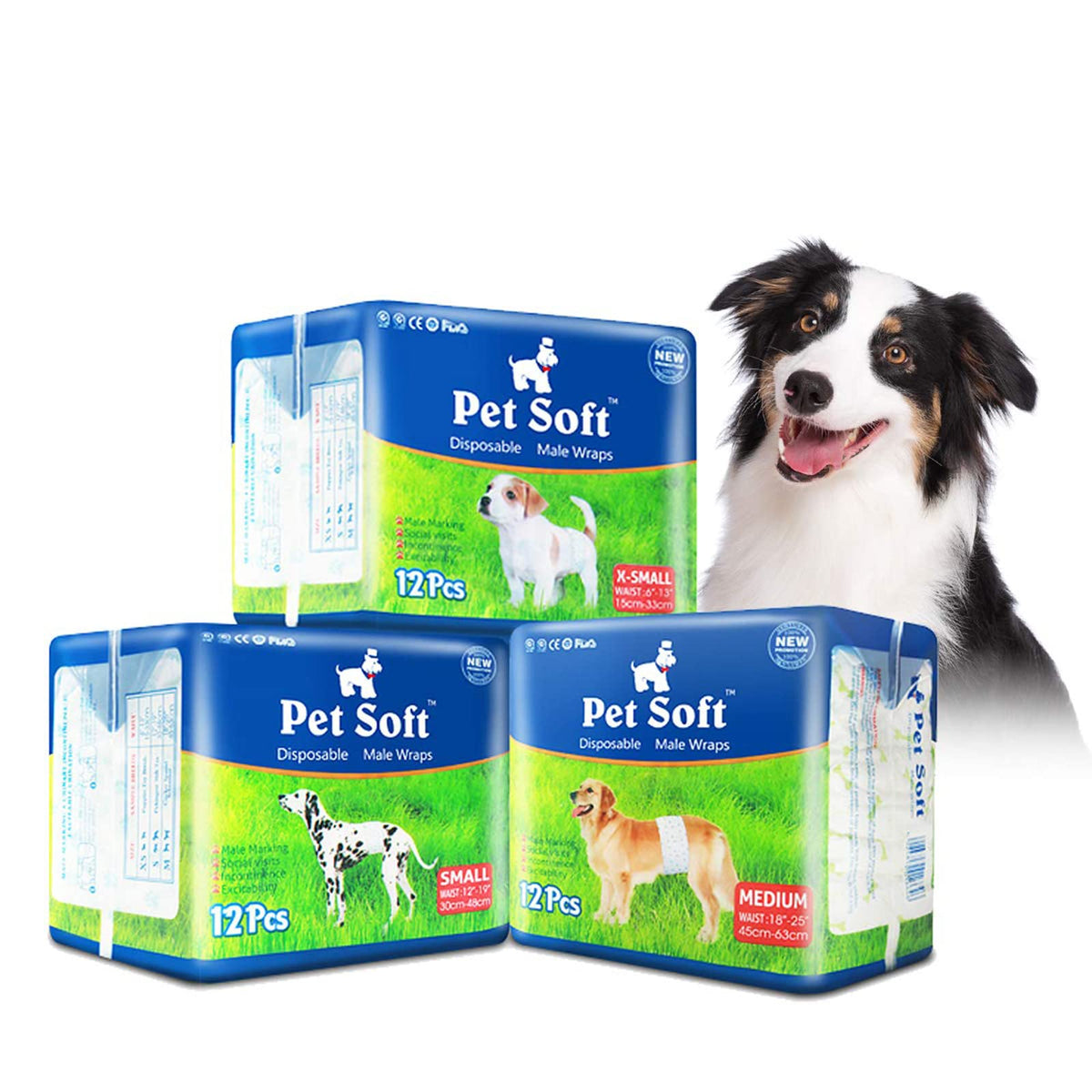Pet Soft Disposable Male Dog Wraps - Dog Diapers For Male Dogs, Puppy Diapers 72Pcs Medium