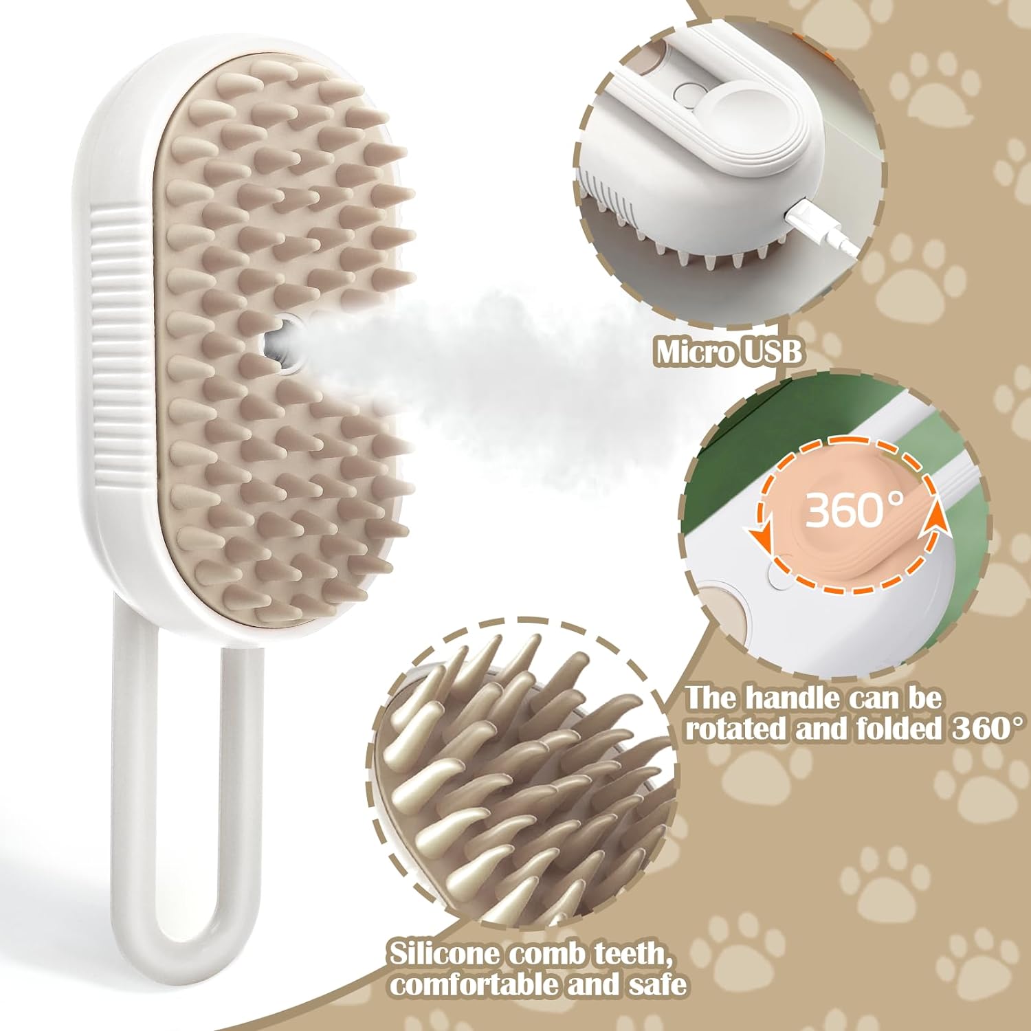 Mawt Cat Steam Brush - 5 In1 Grooming Kit For Cats And Dogs Silicone Massage Tool - Stainless Steel Nail Scissors - Hair Detangl