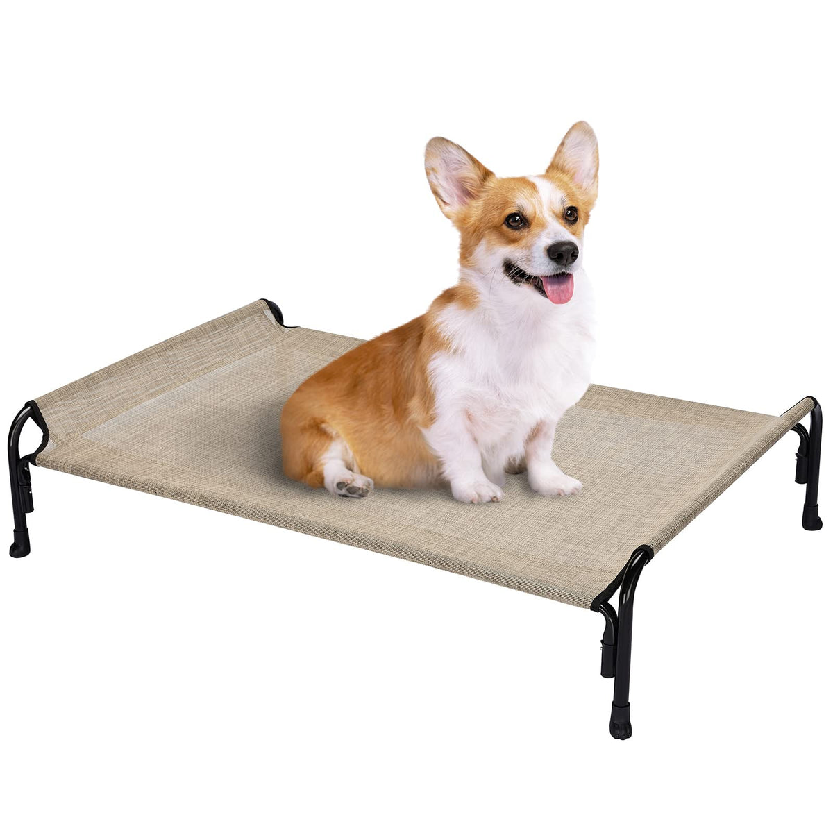 Veehoo Elevated Dog Bed, Outdoor Raised Dog Cots Bed For Medium Dogs, Cooling Camping Elevated Pet Bed With Slope Headrest For Indoor And Outdoor, Washable Breathable, Medium, Beige Coffee, Cwc2204