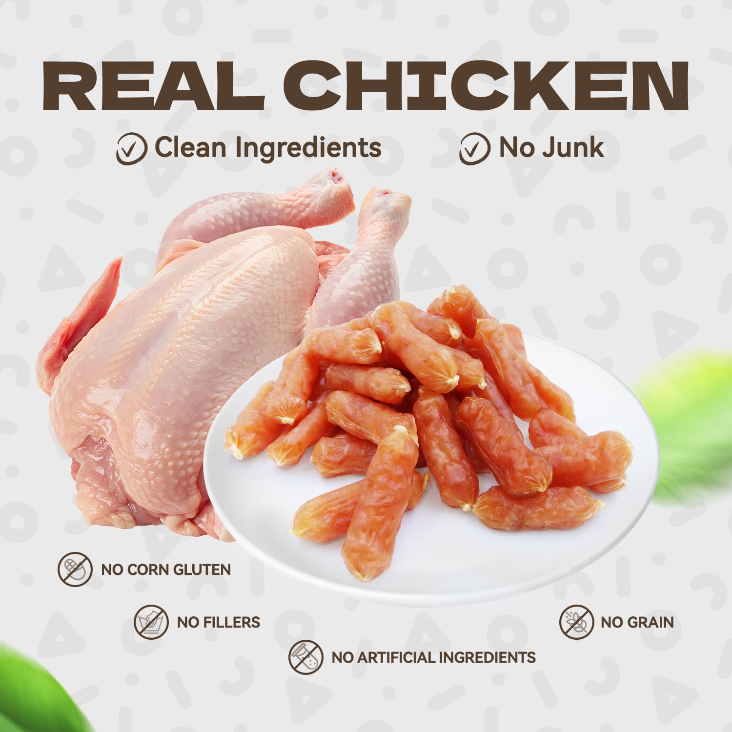 KUADELRO Chicken Sausage Dog Treats, High Protein Chicken Jerky Training Treats Skiny Coat Soft Dog Chews Pet Snacks for Senior