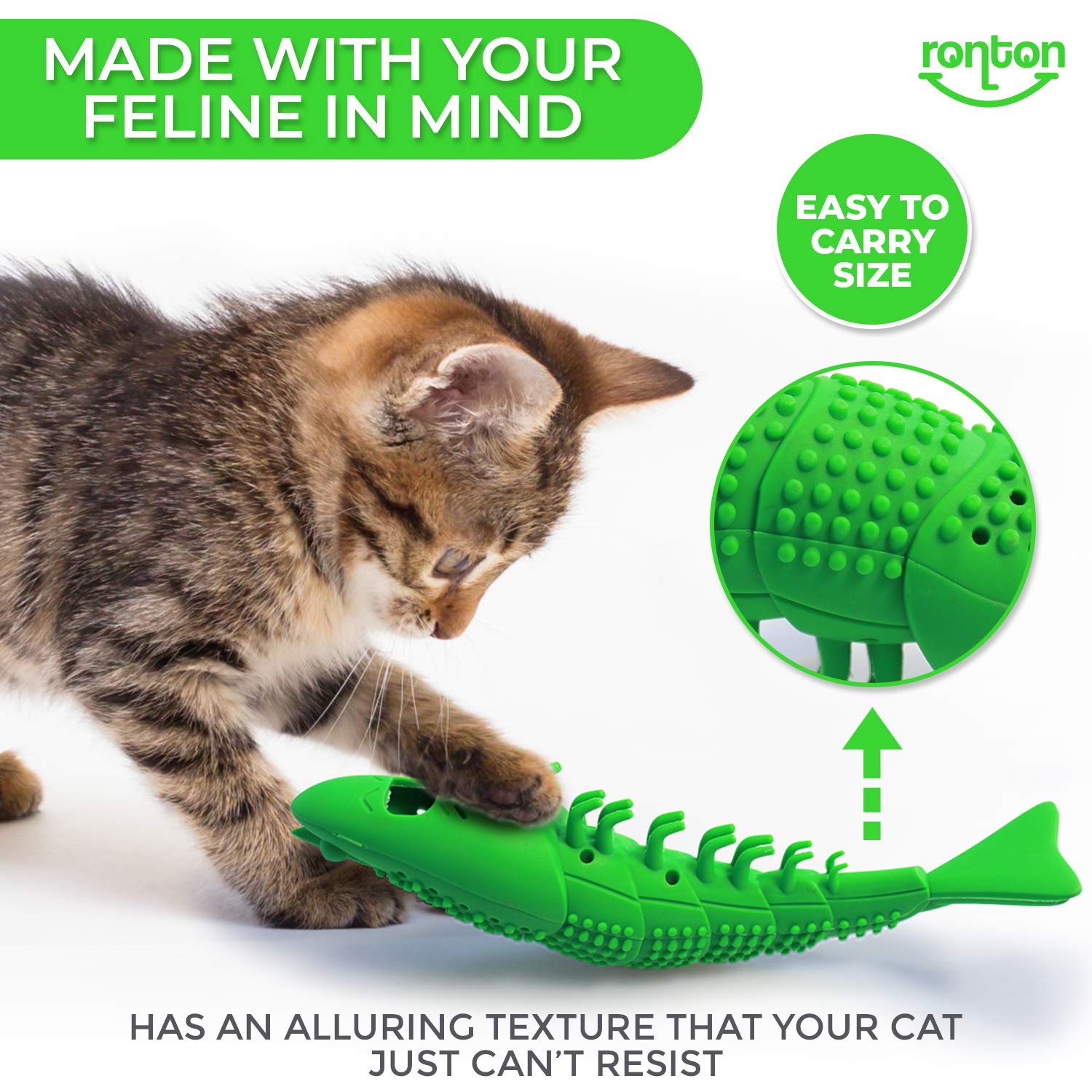 Ronton Catnip Toy - Durable Hard Rubber - Cat Dental Care, Cat Interactive Toothbrush Chew Toy (2 Pack Green & Blue (Shrimp))