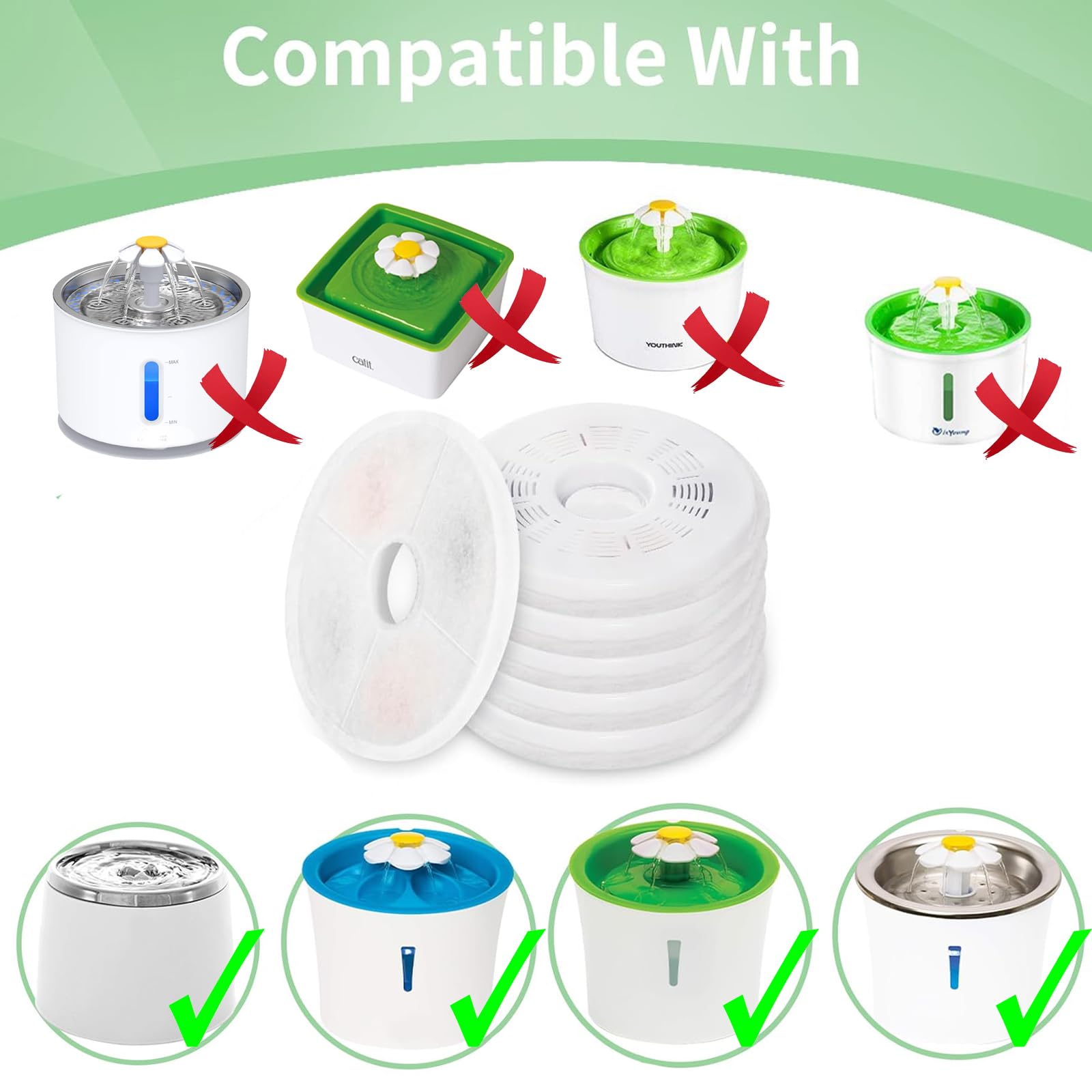 12 Pack Cat Water Fountain Replacement Filters Fit For 3L Flower Water Dispenser Automatic Pet Dog Cat Fountain Filter