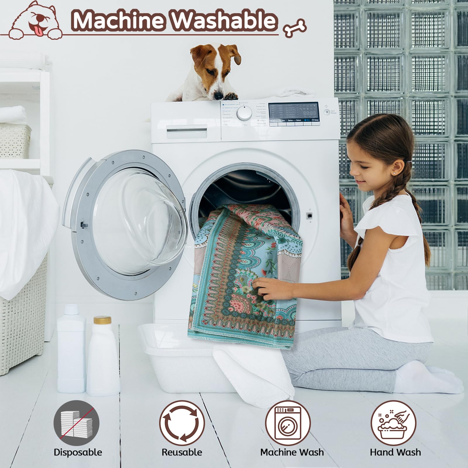 Aitmexcn Washable Pee Pads For Dogs, Reusable 24X 48 Waterproof Boho Mats For Puppy, Guinea Pig, Rabbit,Highly Absorbent,Ultra S