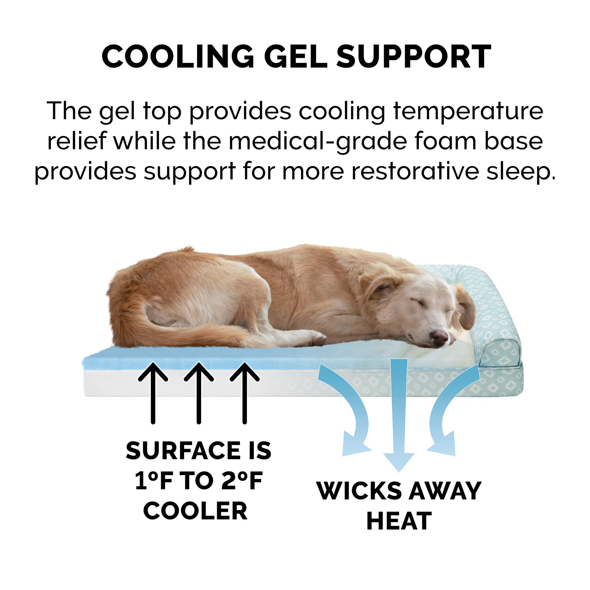 Furhaven Cooling Gel Dog Bed for Large Dogs w/ Removable Bolsters & Washable Cover, For Dogs Up to 95 lbs - Plush & Diamond Prin