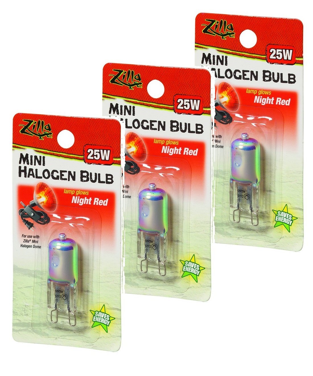 Zilla Mini Halogen Lamp Reptile Bulb, 25-Watt, Night Red (3 Pack)