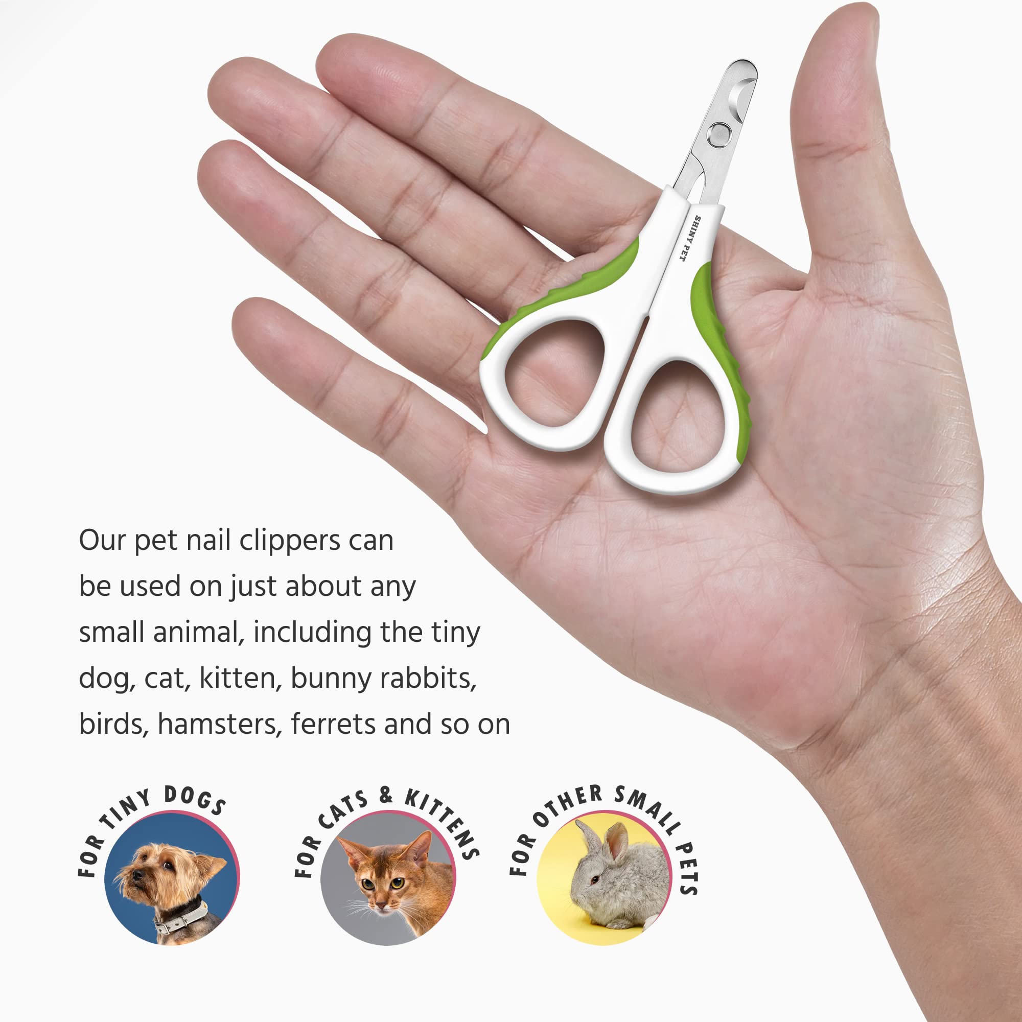 SHINY PET Cat Nail Clippers - Ergonomic Stainless Steel Grooming Tools for Small Pets - Green, Flat Size, Includes Ebook Guide