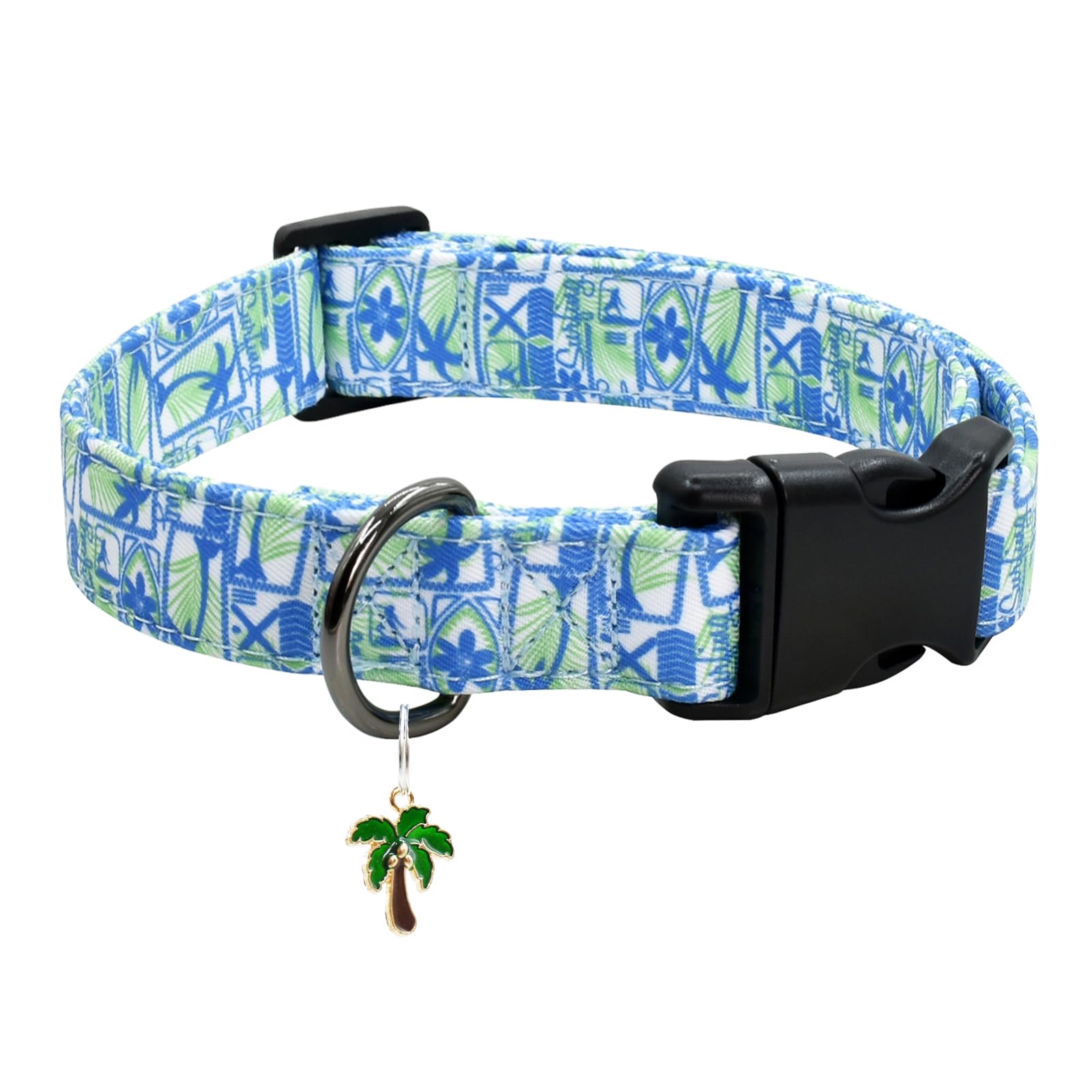Flower Patterns Dog Collar With Accessories, Soft Cotton Dog Collars For Small Medium Large Female And Male Dogs(Palms Tree M)