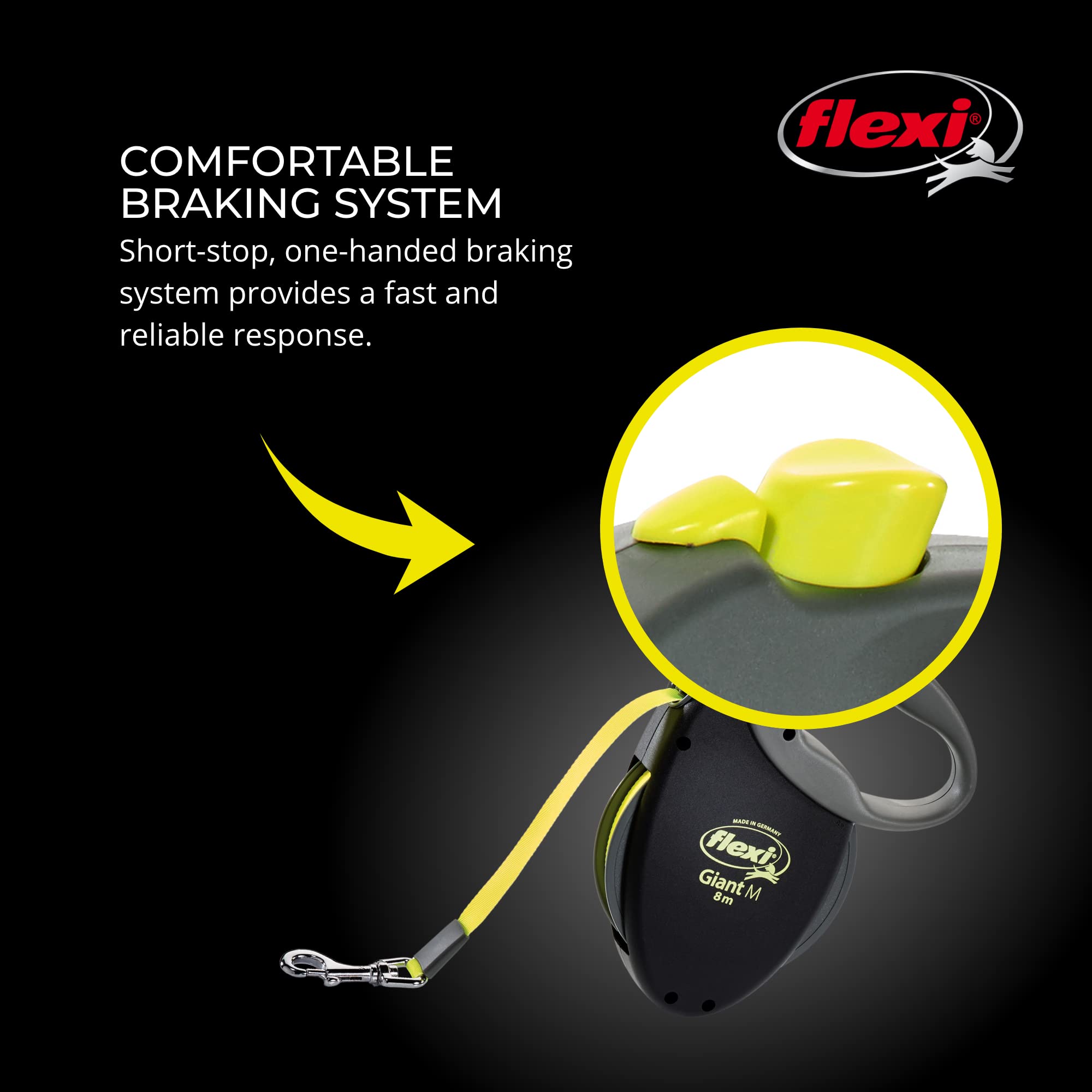 Flexi Giant Tape Retractable Dog Leashes For Medium Dogs Upto 55 Lbs. – 26 Ft., Black | Tangle Free Pet Walking Leash With One-Handed Brake, Pause, Lock|German Quality Product