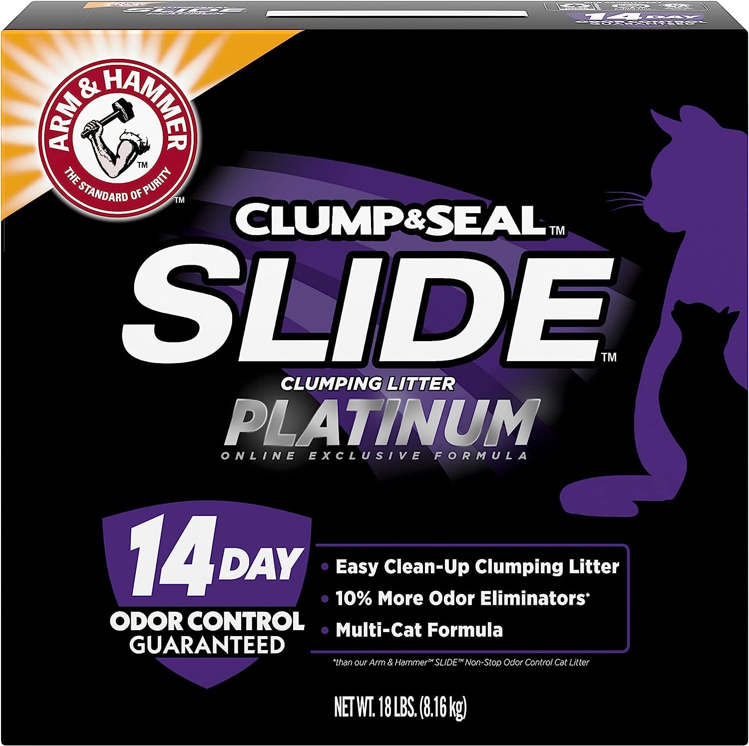 Arm & Hammer Slide Platinum Multi-Cat Easy Clean-Up Clumping Cat Litter, 14 Days Of Odor Control 18 Lb