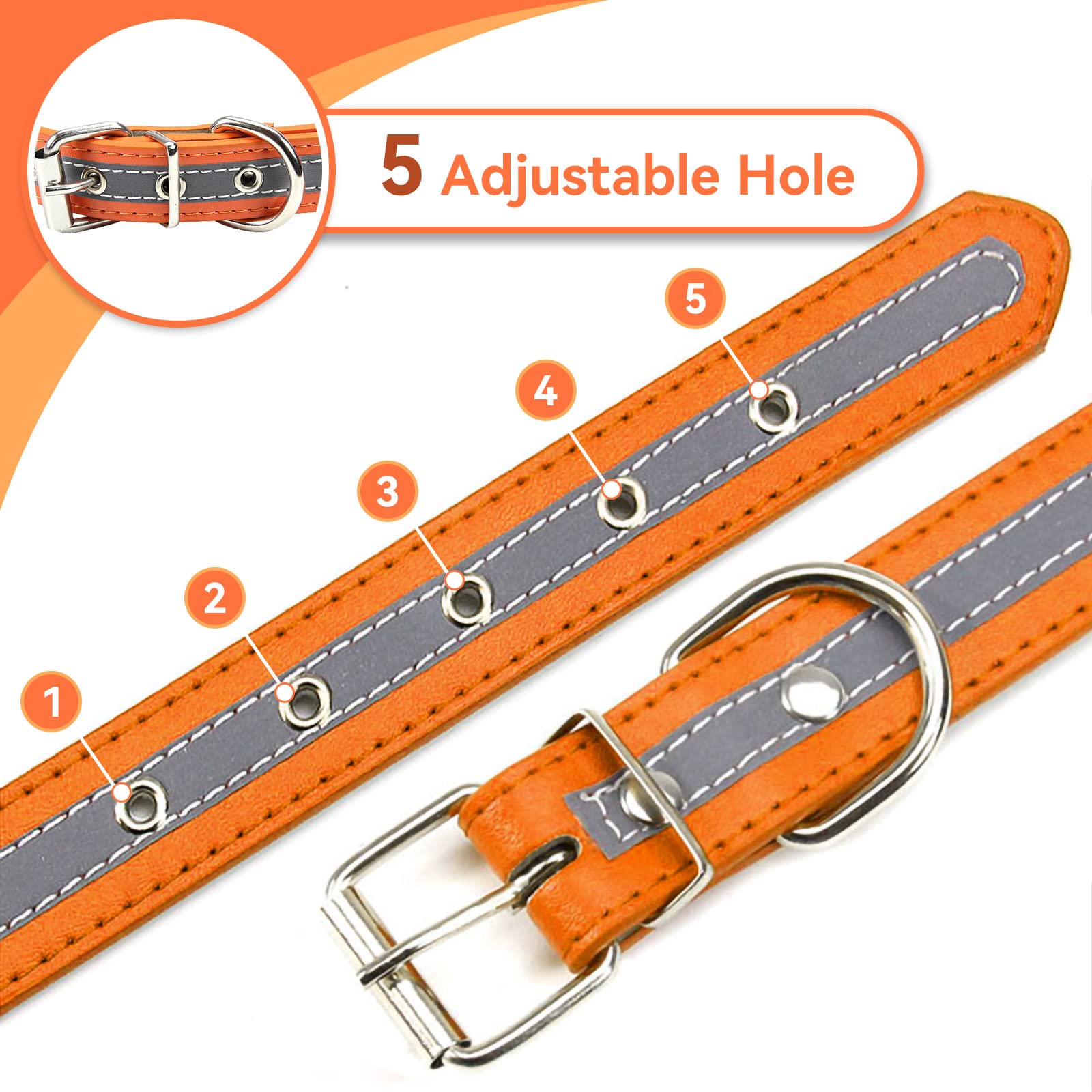 Petcare Reflective Dog Collar With Cute Paw Rivet Studded Funny Soft Pu Leather Adjustable Puppy Dog Collars For Small Medium Large Dogs Cats (Orange,X-Large)