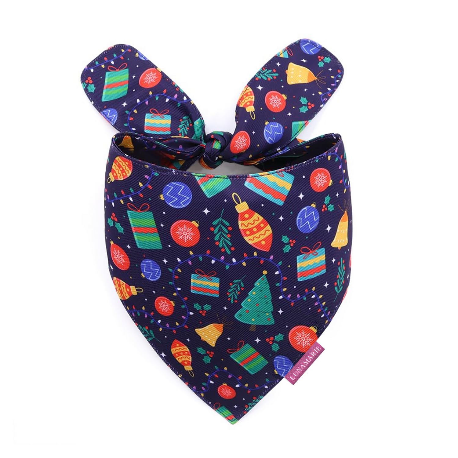 Lunamarie - Luxury Pet Birthday Bandanas -Premium & Silky Poly Fabric | 100% Handmade | Custom Shape Dual Layered (Christmas Tre