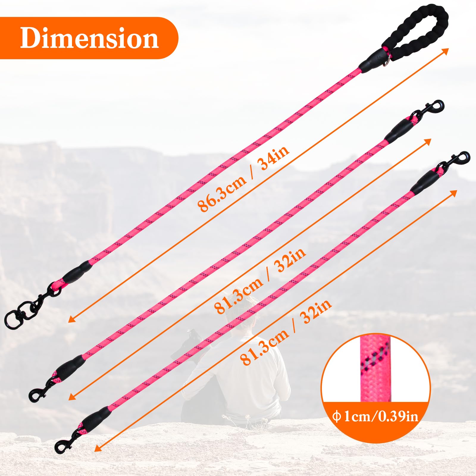 Six-Way Dog Leash - 360 Swivel, No-Tangle, Reflective For Walking & Training (Six Leashes, Pink)