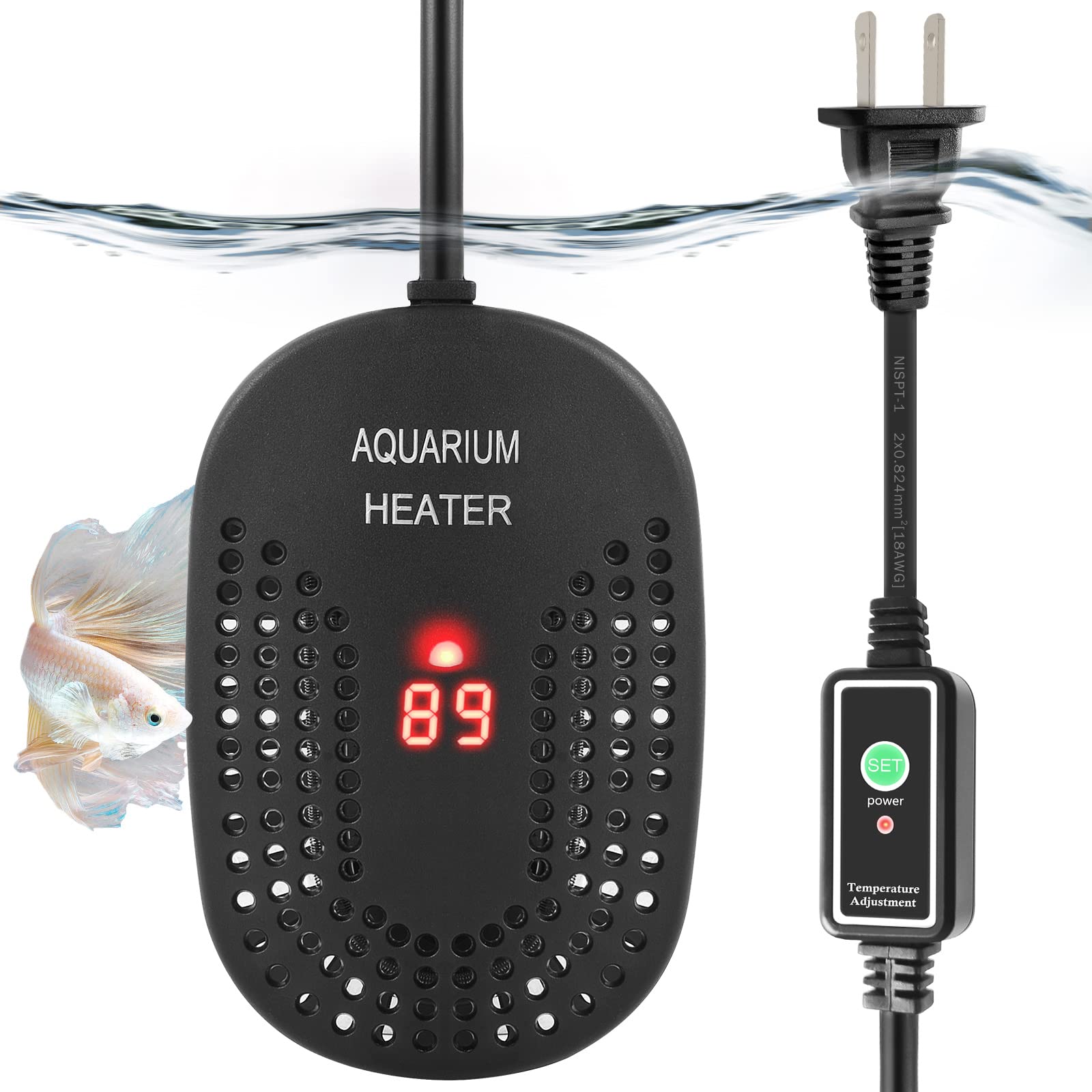 Hitop 100W Mini Adjustable Aquarium Heater: Digital Fish Tank Heater With Protective Cover And Controller For 5-30Gallon