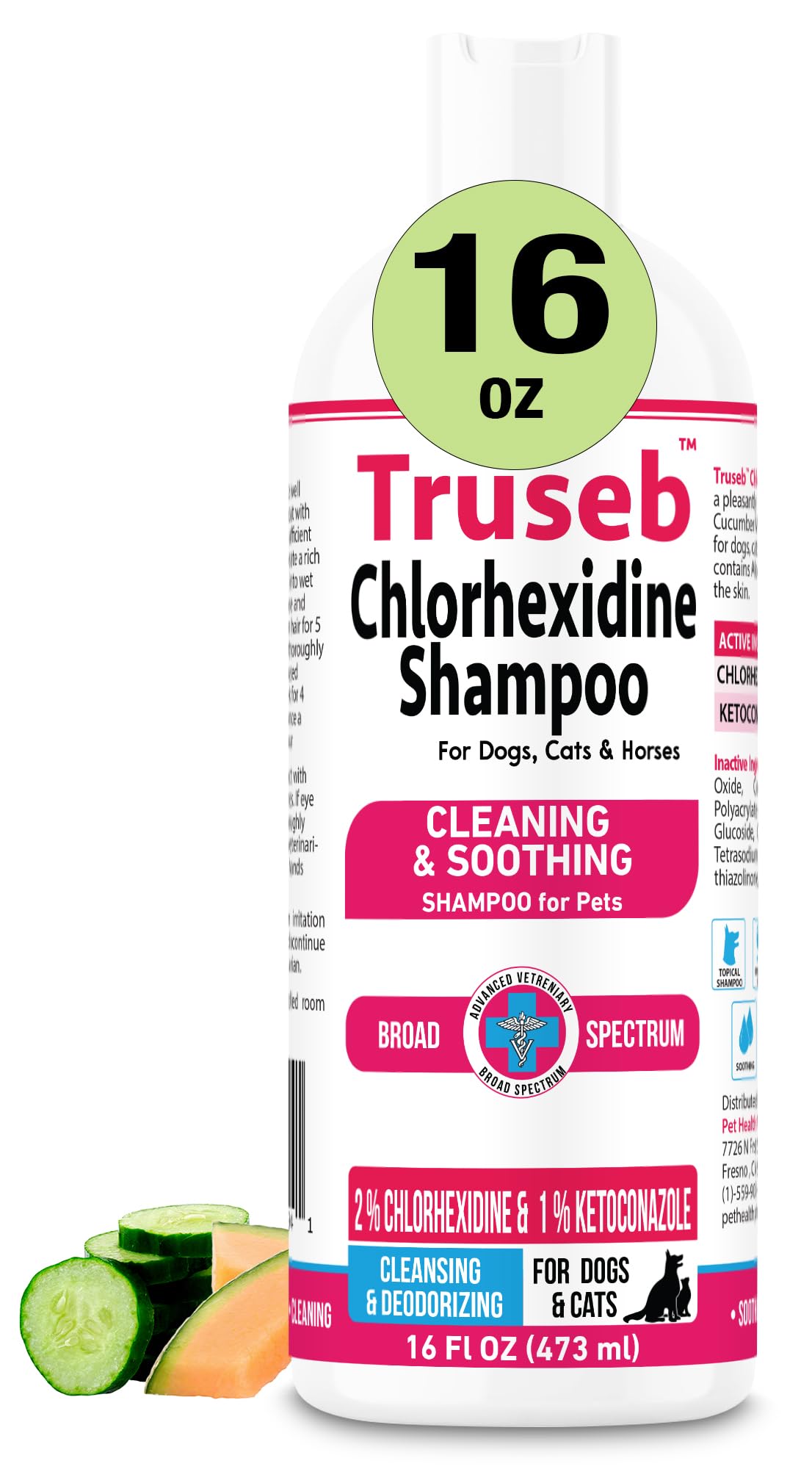 Truseb Topical Ketoconazole And Chlorhexidine Shampoo For Dogs, Cats, And Horses With Aloe - 16 Oz (Ketoconazole & Chlorhexidine