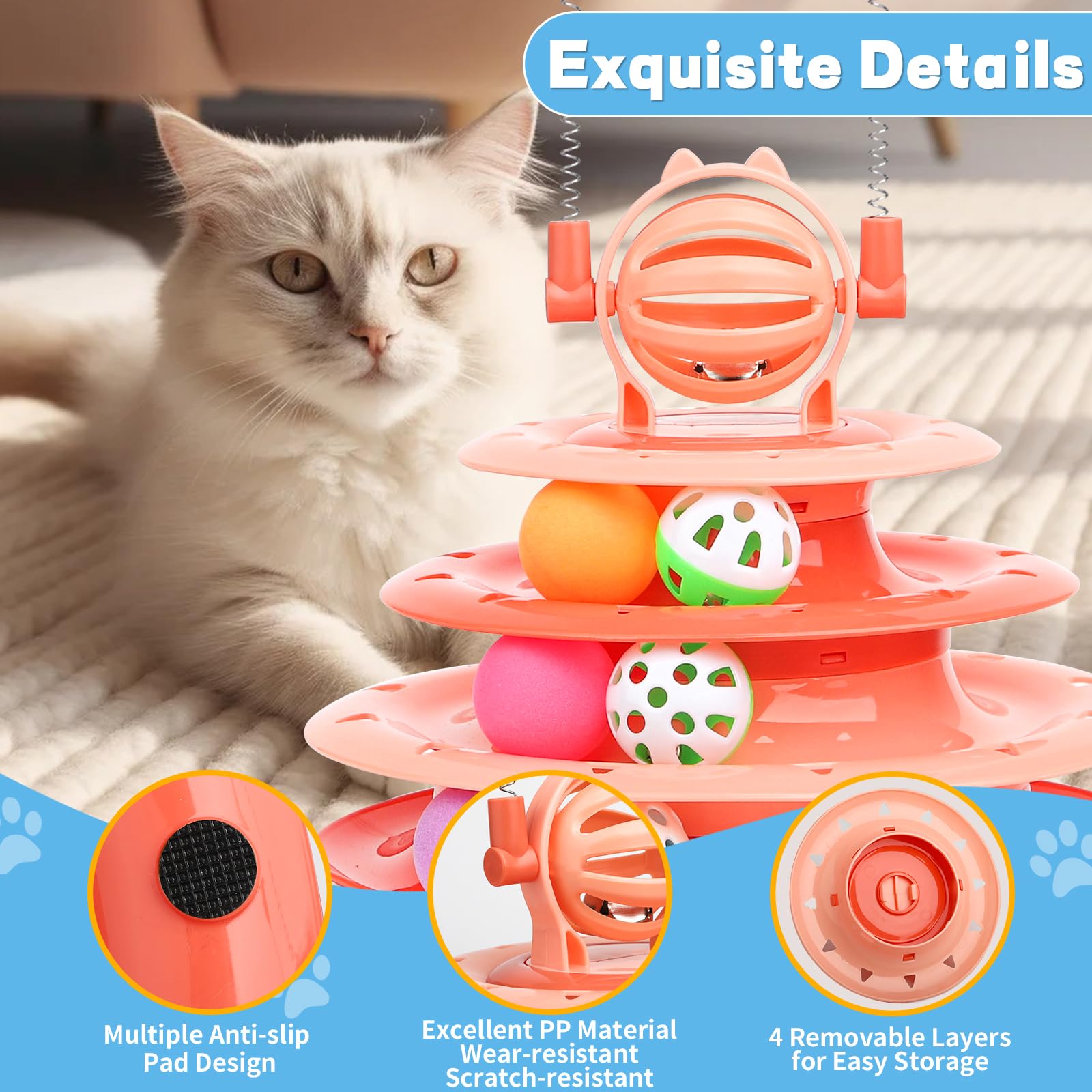 Goosheep Cat Toy Interactive Pet Plaything For Indoor Kitten Interactive Kitty Puzzle Ball With 2 Cat-Tease (Orange)