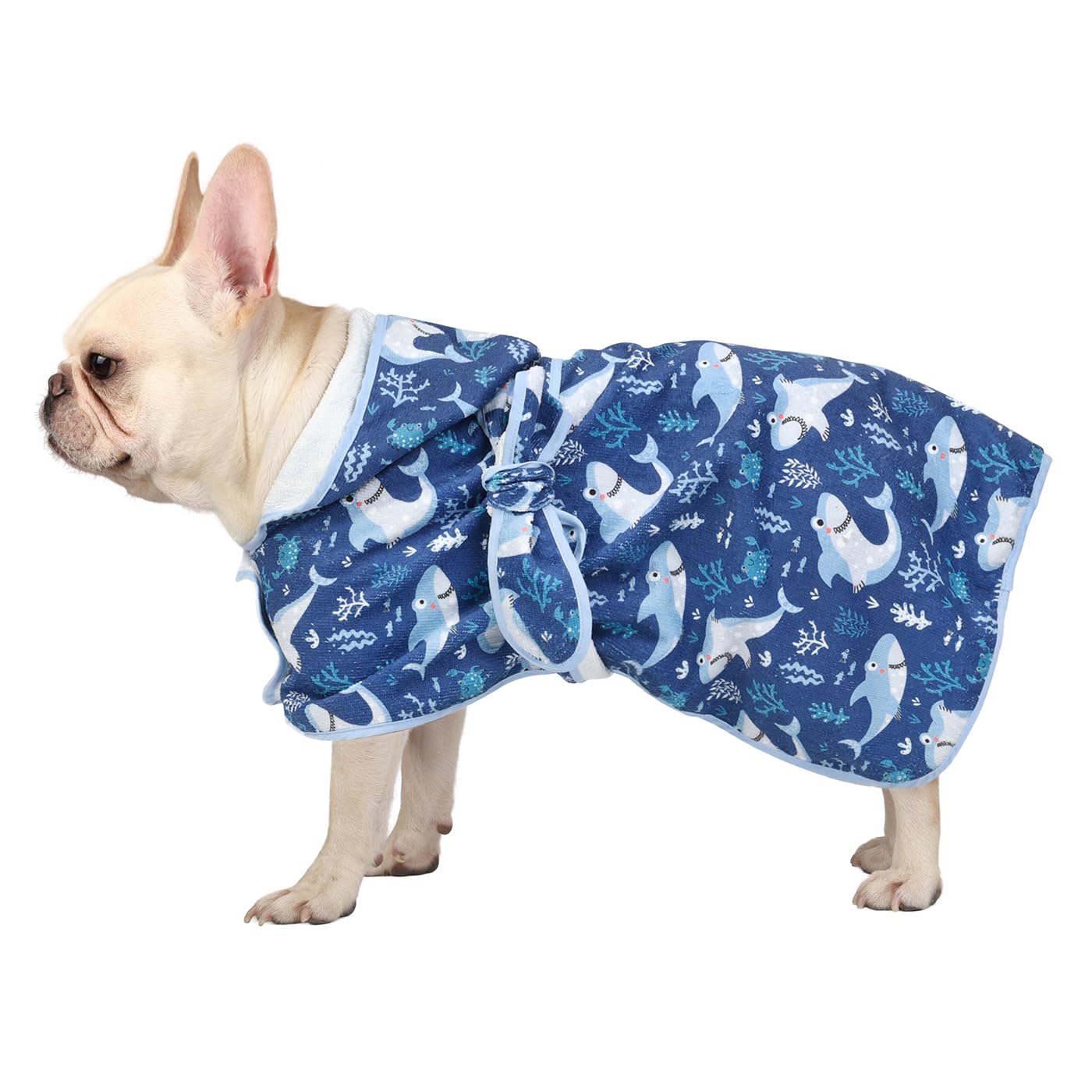 Hde Dog Bathrobe Super Absorbent Quick Drying Towel With Hood For All Dog Breeds Sizes S-Xxl - Sharks - S