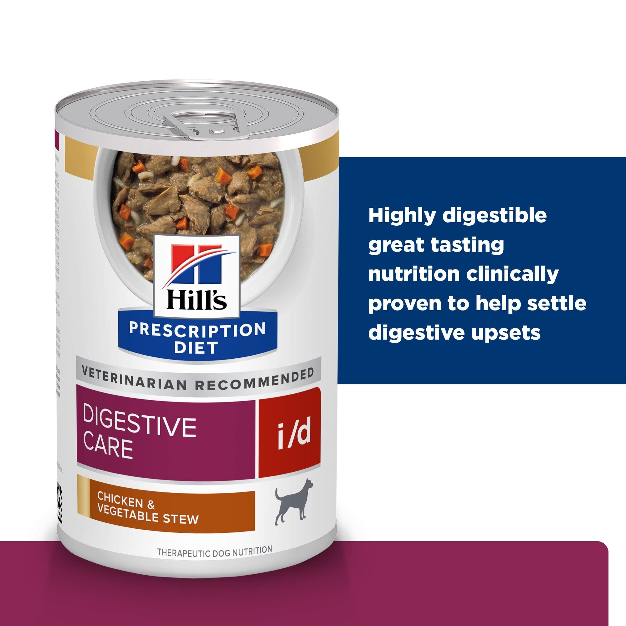 Hills Prescription Diet i/d Digestive Care Chicken & Vegetable Stew Canned Dog Food, Veterinary Diet, 12.5 oz., 12-Pack Wet Foo