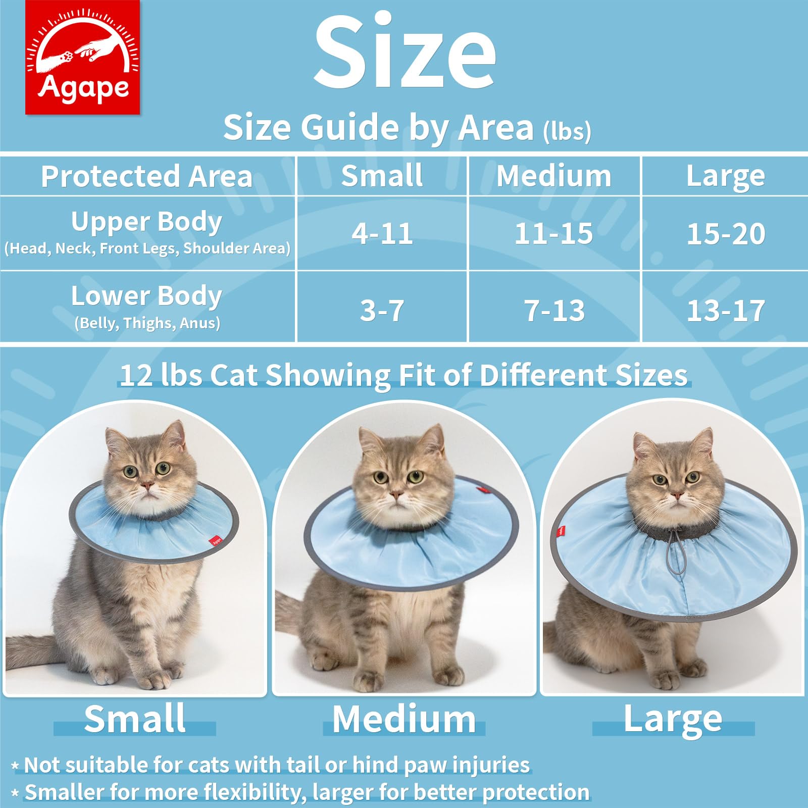 Agape Soft Cat Cone, Comfy Collar to Stop Licking & Scratching, Lightweight Recovery Collar for Cats After Surgery, Adjustable E