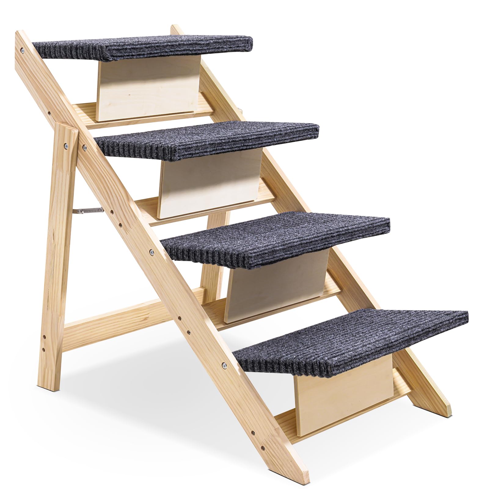 Sararoom Wood Pet Stairs/Pet Steps, 4-Step Dog Steps For High Bed, Sofa And Cars 25.6'' H, Non-Slip Stable Pet Stairs For Small 