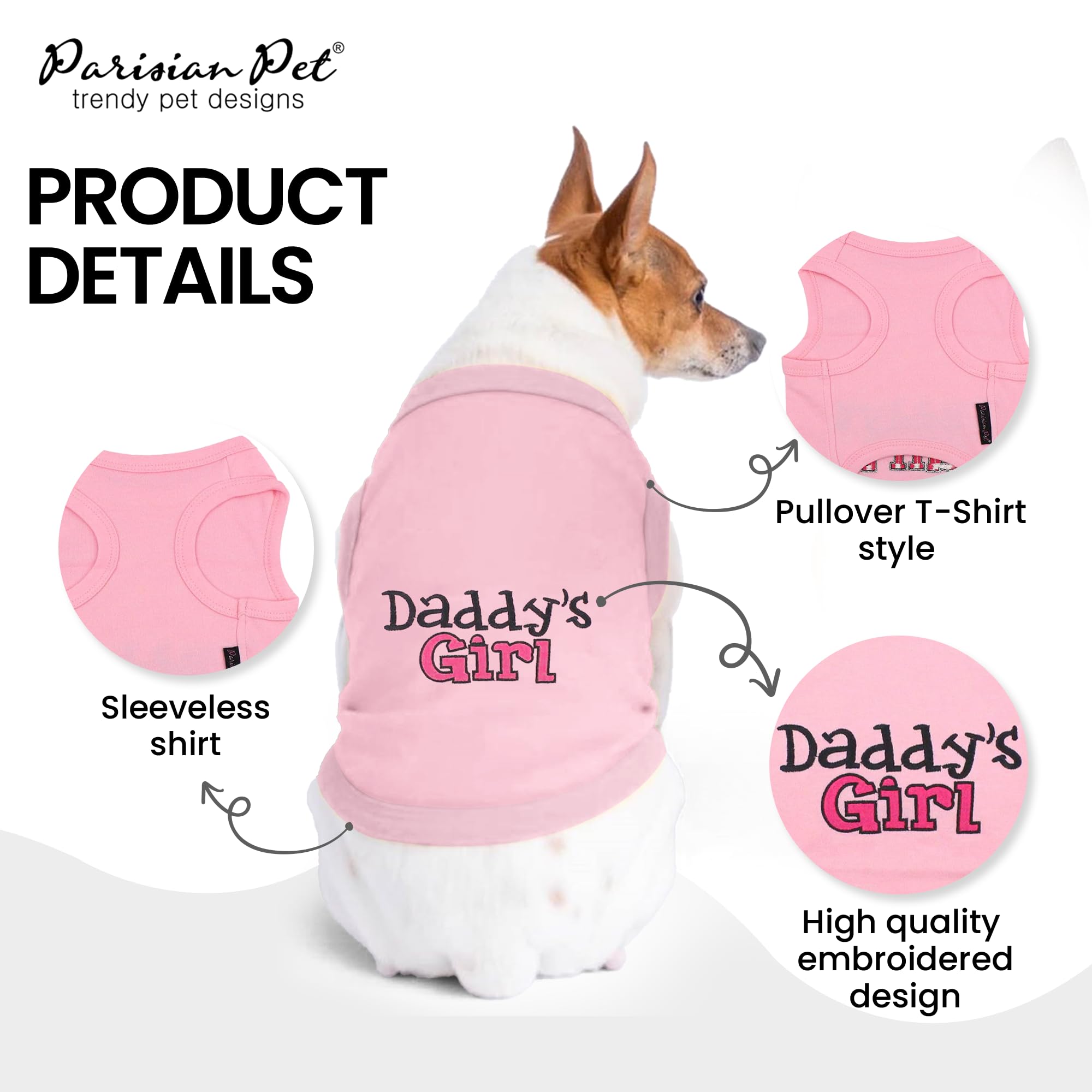 Parisian Pet Dog T-Shirt With Embroidered 'Daddy’S Girl' Words - 100% Cotton, Breathable, Sleeveless Girl Dog Clothes - Machine Washable Dog Shirts For Small Dogs, Xs
