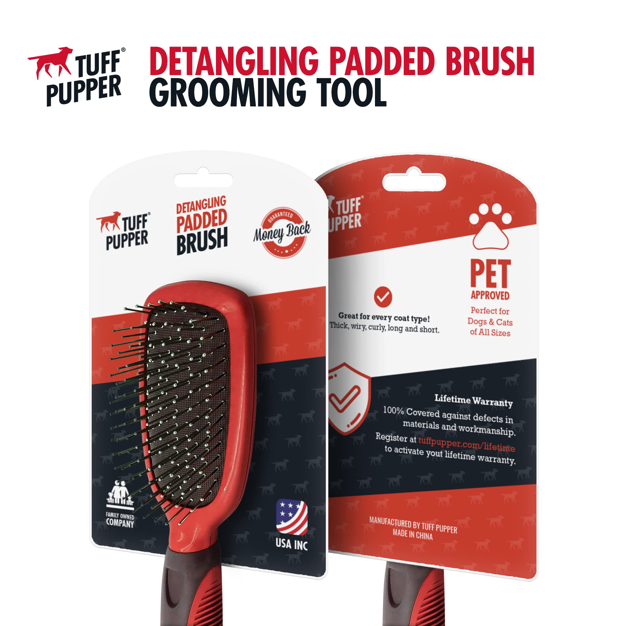 Tuff Pupper Stainless Steel Pin Brush For Dogs | Cat Hair Brush - Cat Shed Brush | Great Detangling Brush For Dogs | Suitable For All Pets With Long Or Short Hair | Dematting & Detangling Undercoat