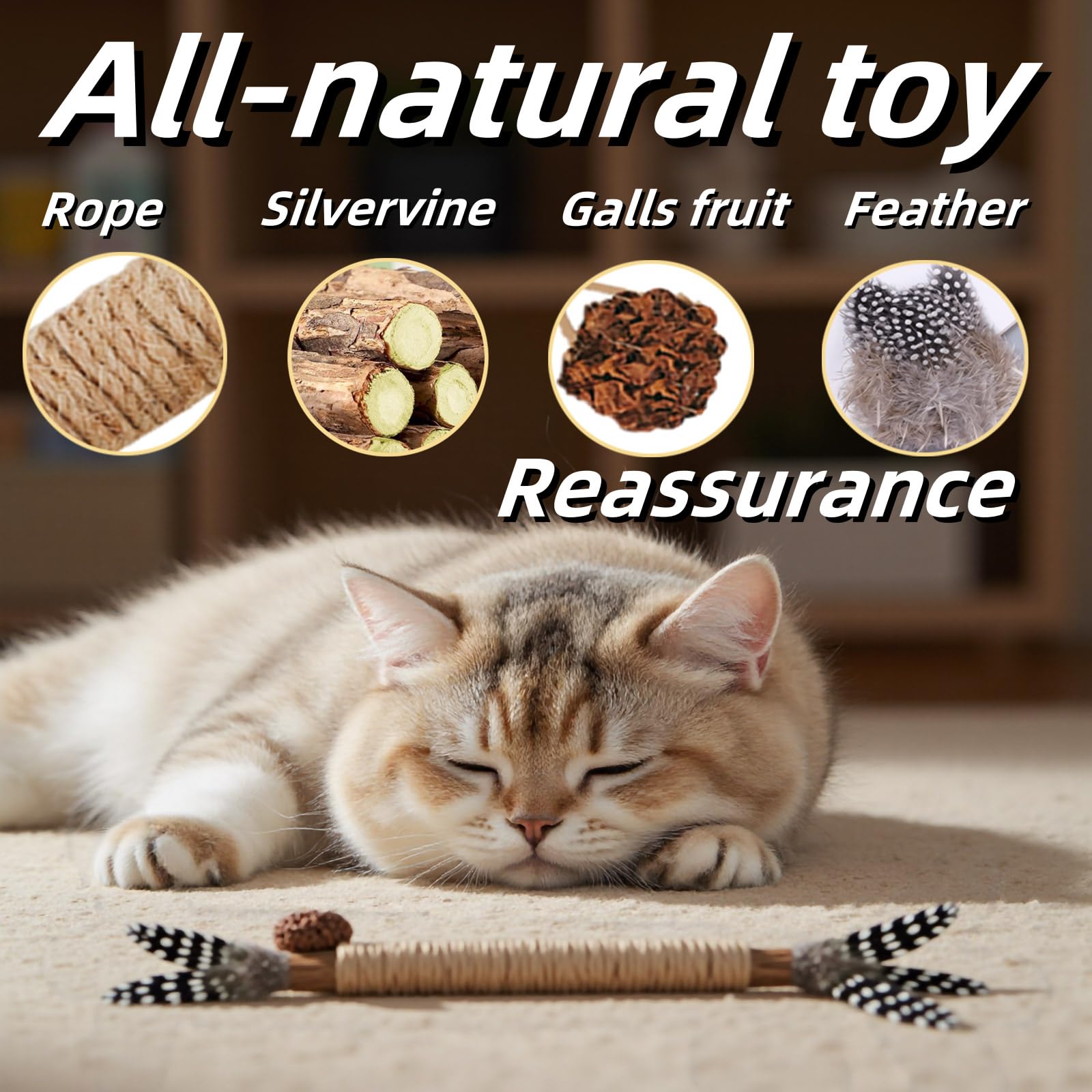 GREMBEB Cat Toys, 7 Pack Silvervine Cat Feather Toy Kitten Chew Stick Catnip Treat with Bell for Cleaning Teeth Indoor Kitty Tea