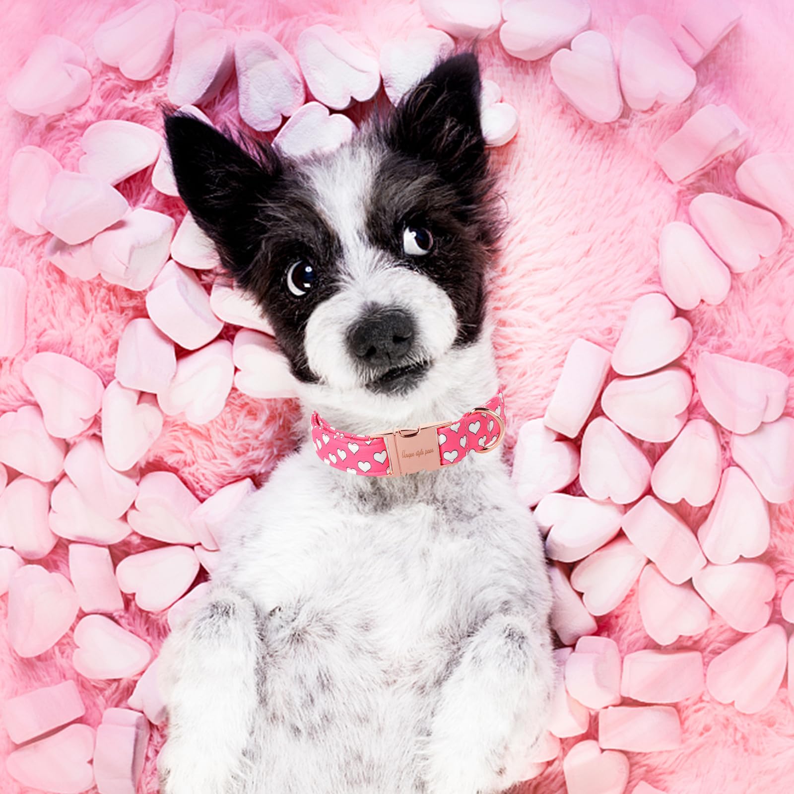 Unique Style Paws Dog Collar Metal Buckle Collar For Valentine'S Day Gift Pink Heart Love For Small Medium Large Boys Girls Dogs