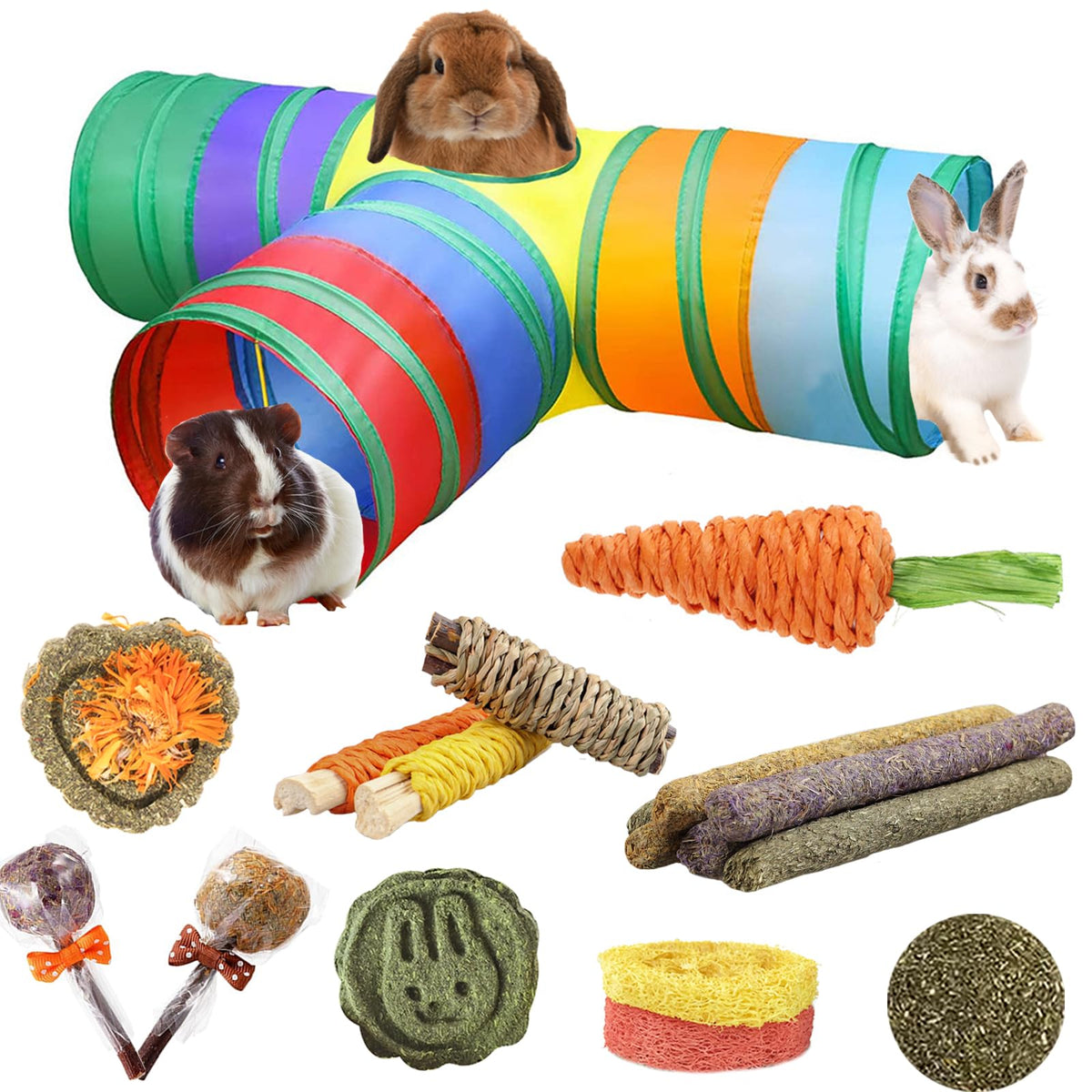 Hercocci Bunny Tunnels And Tubes, Collapsible Rabbit Hideout Tunnel Small Animal Activity Toys For Rabbits Bunnies Guinea Pigs Ferrets Kitty Puppy