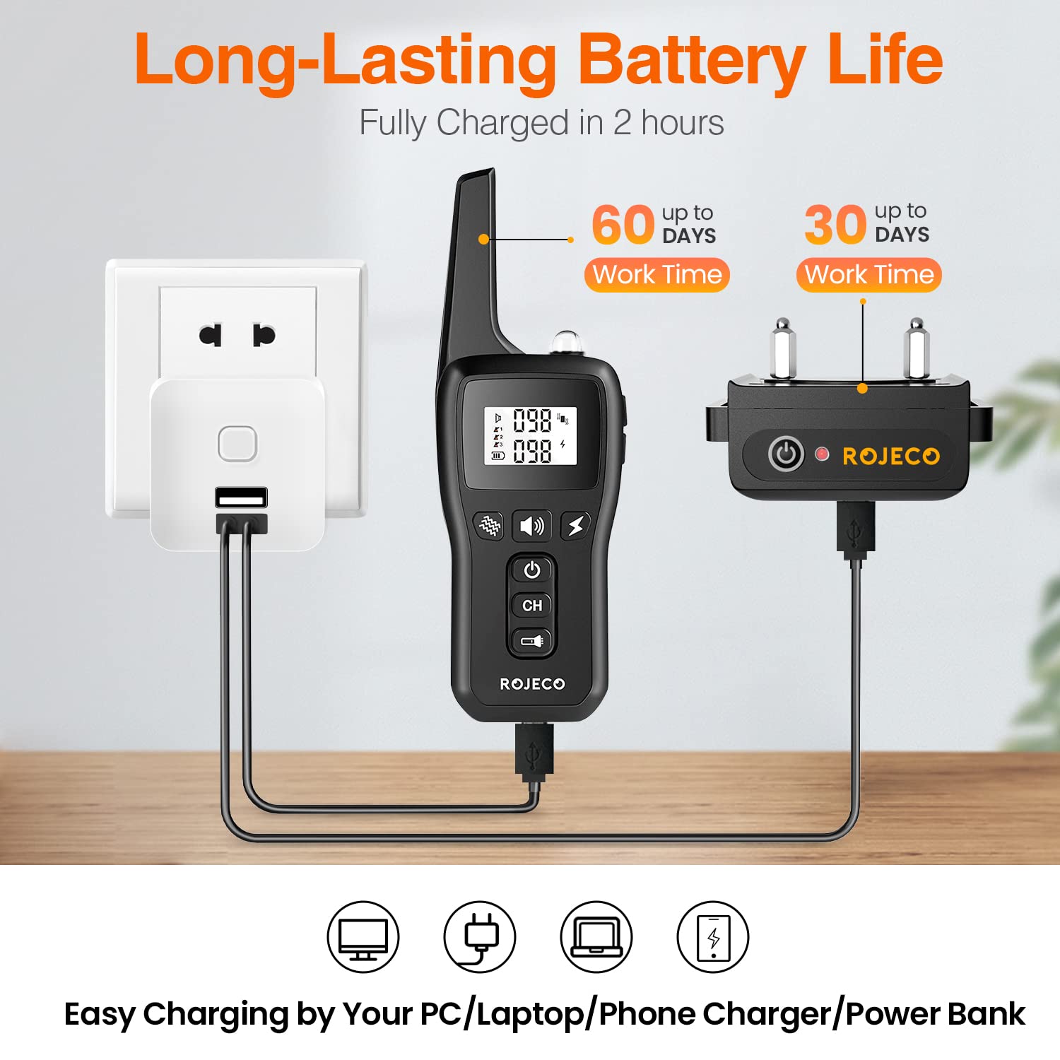 Rojeco Dog Training Collar With 3300Ft Remote,Ipx7 Waterproof Rechargeable Shock Collar For Large Medium Small Dogs,3 Safe Train