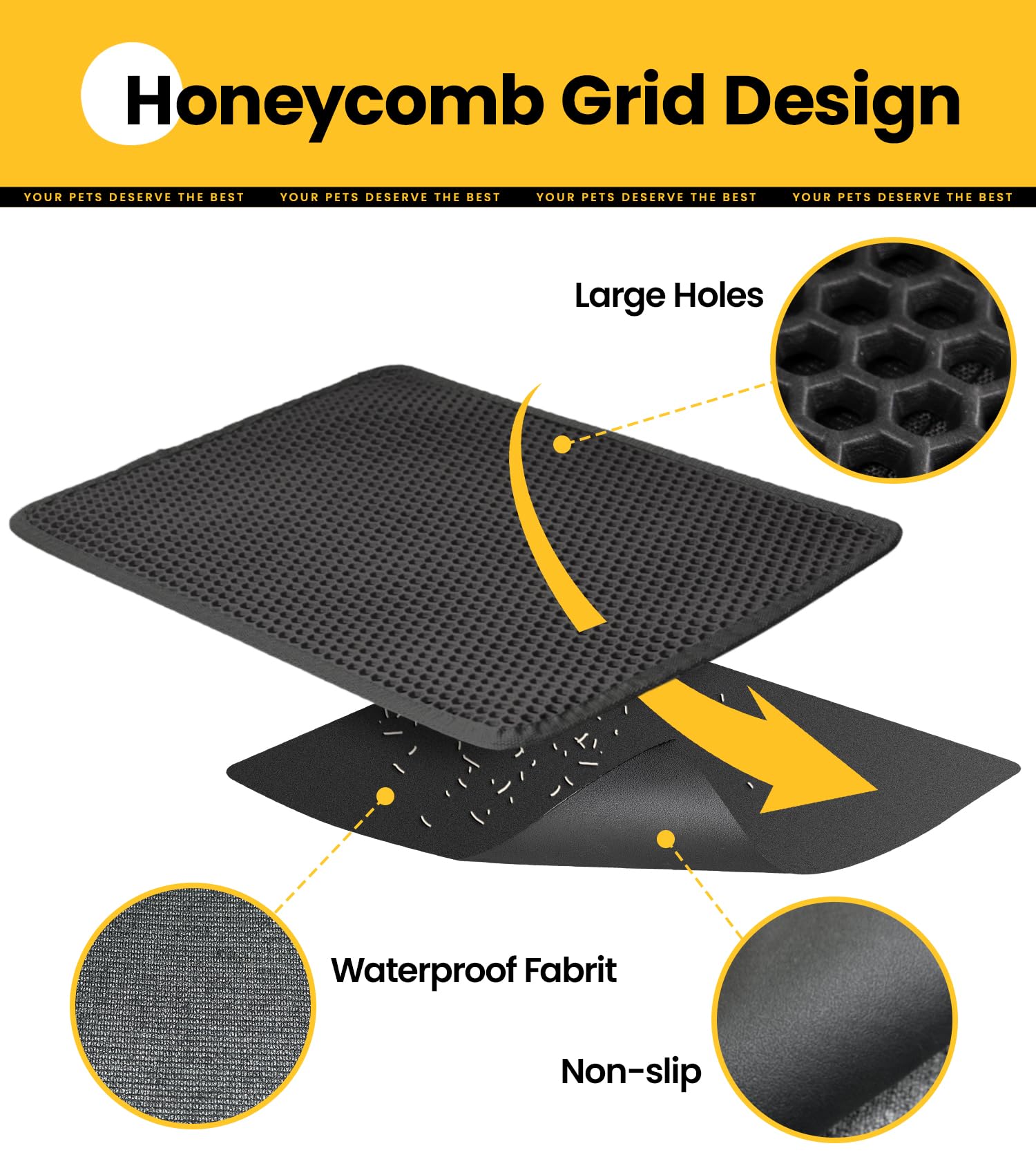 Conlun Cat Litter Trapping Mat For Small Spaces, 23.6''X14.6'' Space-Saving Litter Box Floor Mat, Hexagon Grids & Anti-Leak Base