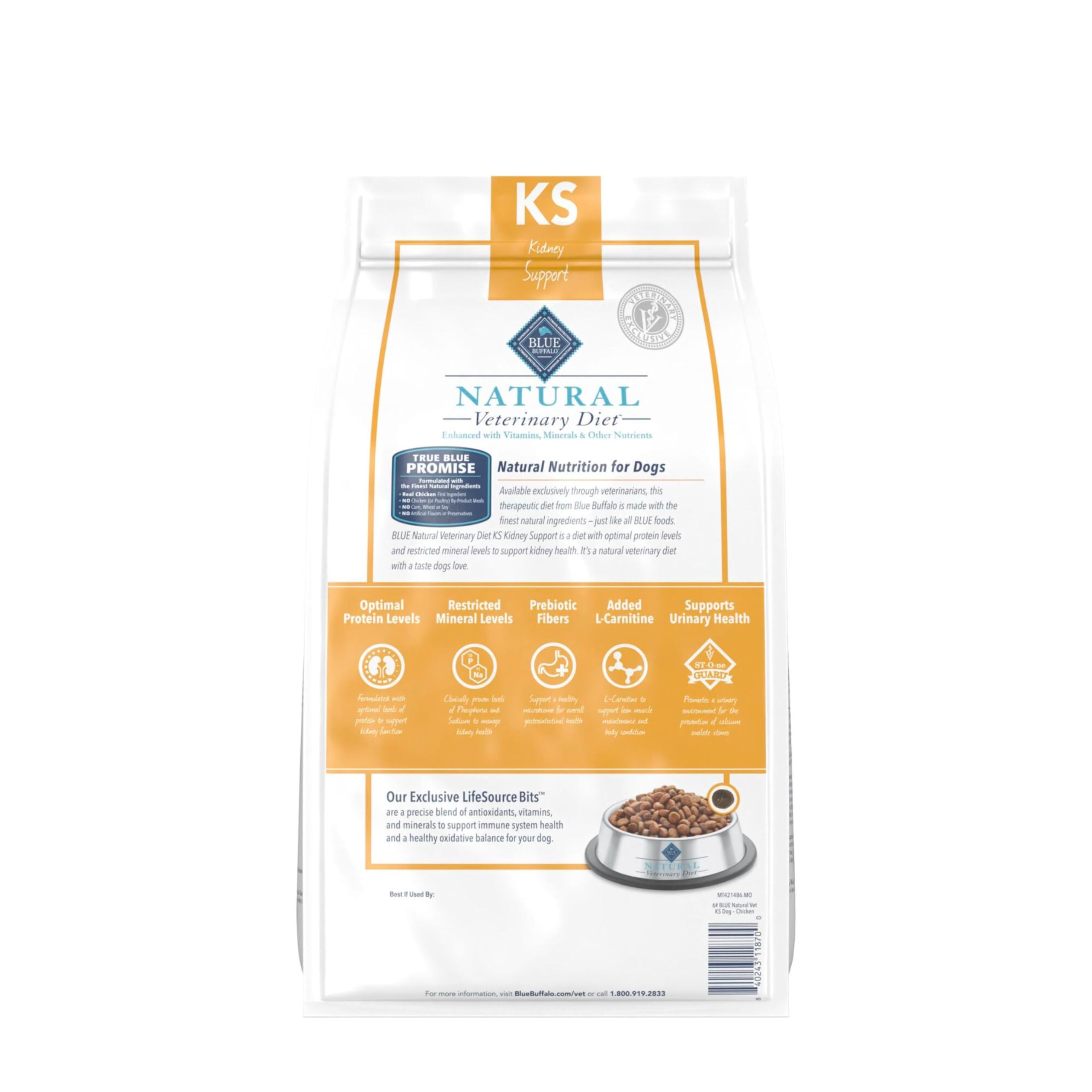 Blue Buffalo Natural Veterinary Diet KS Kidney Support Dry Dog Food, Veterinarian Prescription Required, Chicken, 6-lb Bag