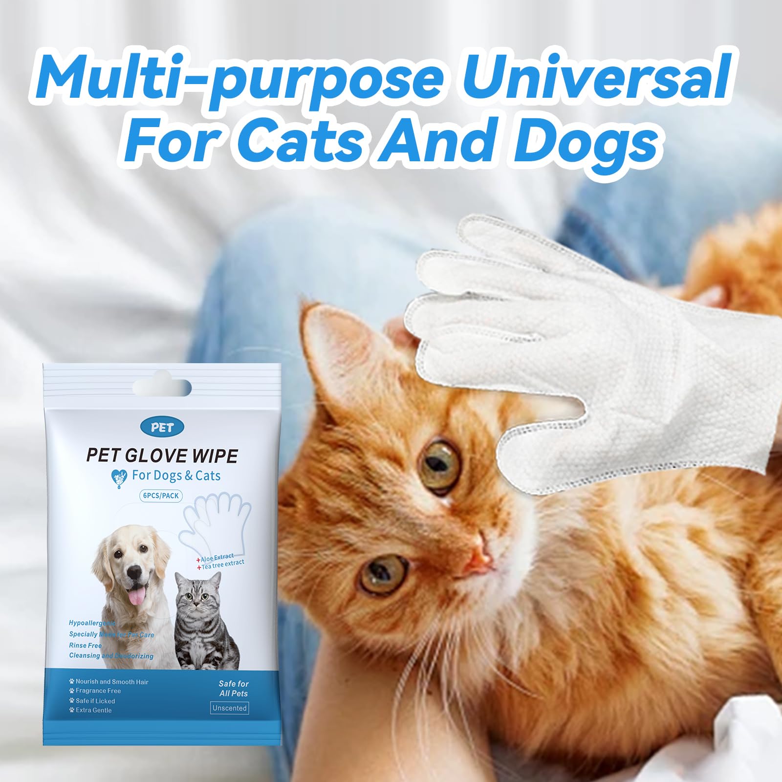 Pet Glove Wipes For Dogs Cats, Cleaning & Deodorizing Grooming Gloves, Dog Wipes For Body Daily Care, Cat Grooming Wipes Cleanin